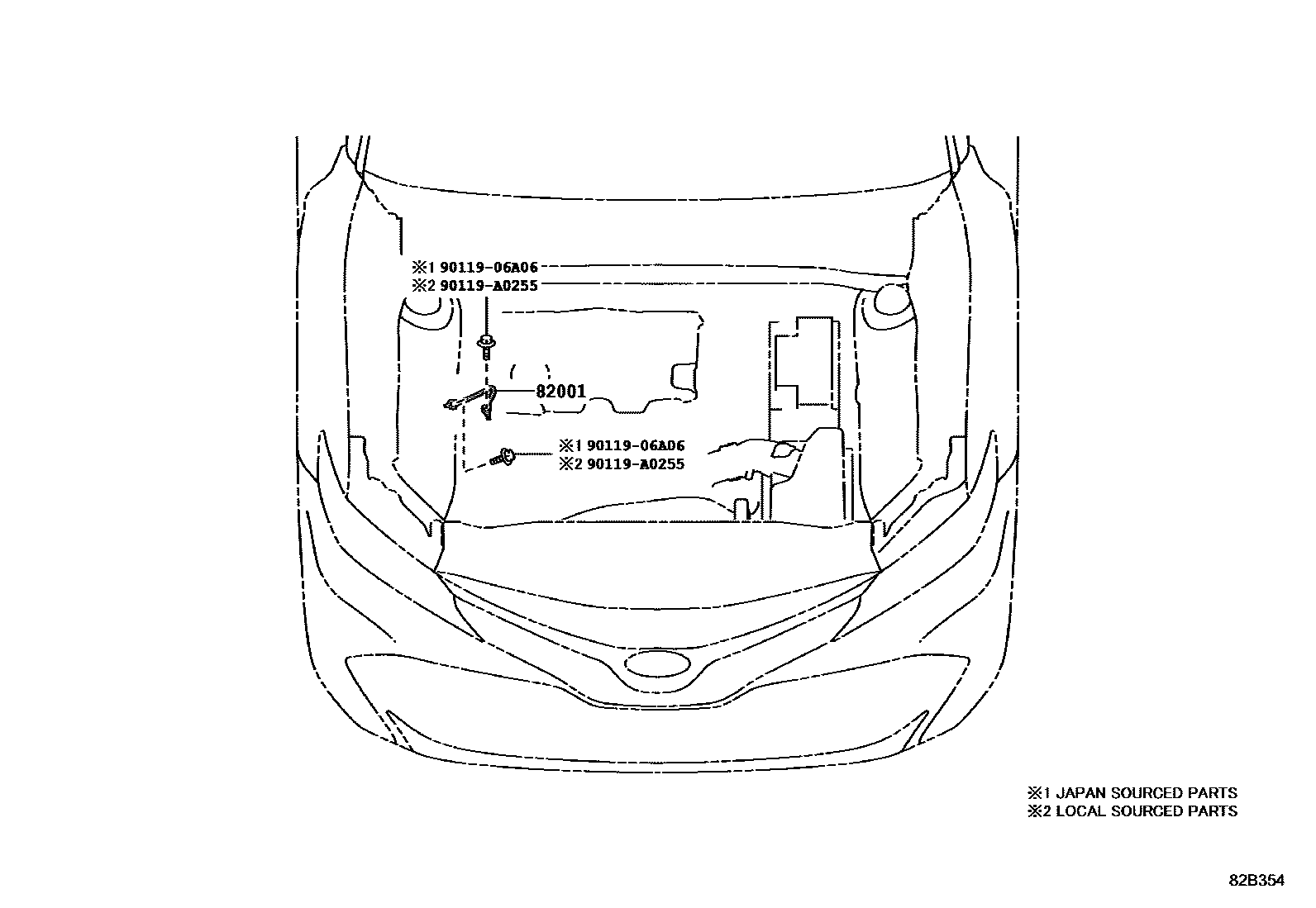 Toyota CAMRY 线束和卡夹 EPC diagram — 82B354