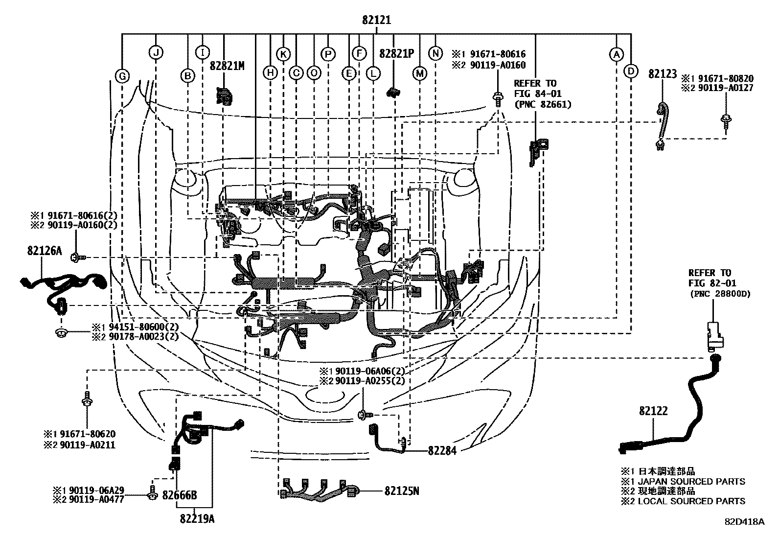 Toyota CAMRY 线束和卡夹 EPC diagram — 82D418A