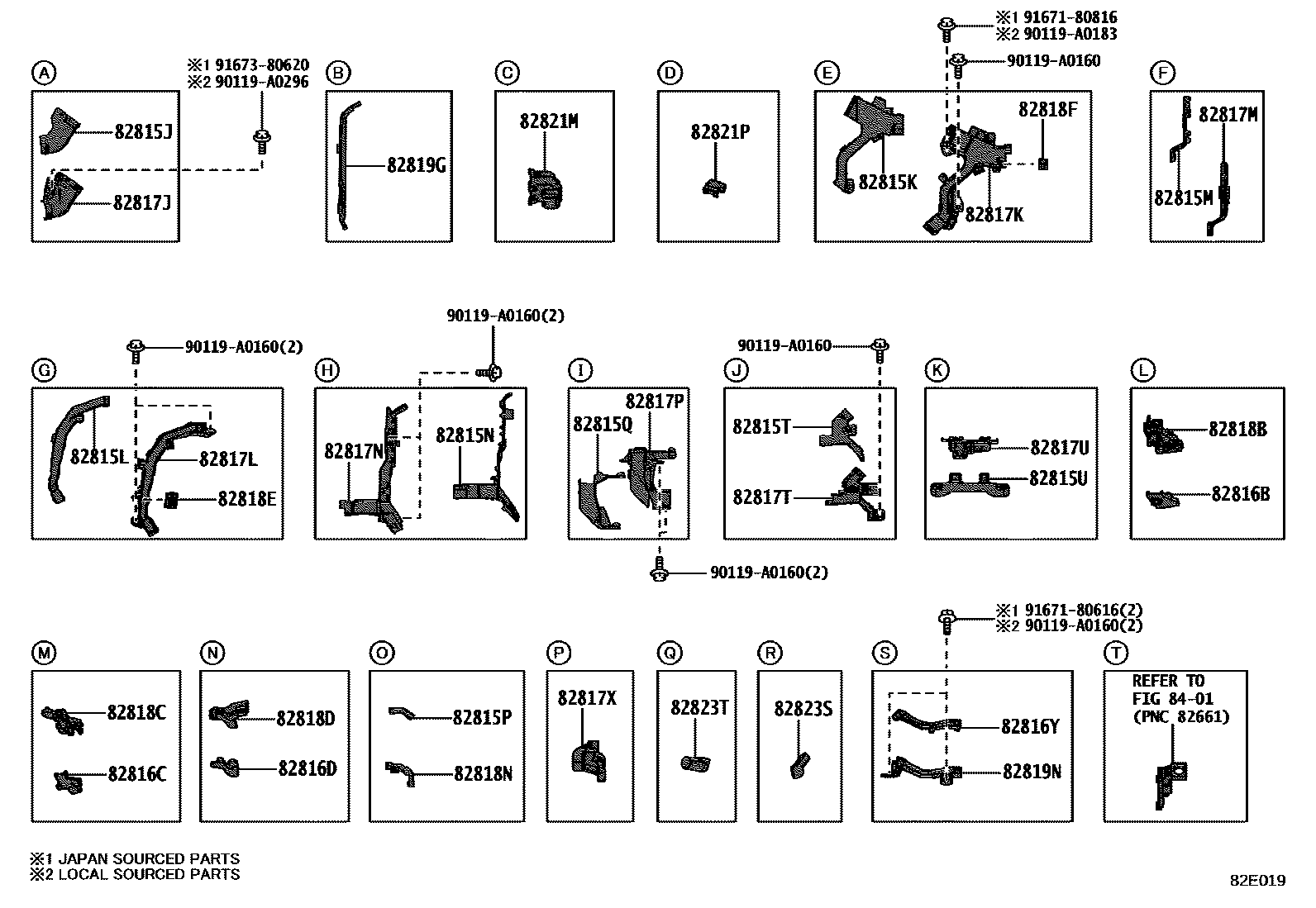 Toyota CAMRY 线束和卡夹 EPC diagram — 82E019
