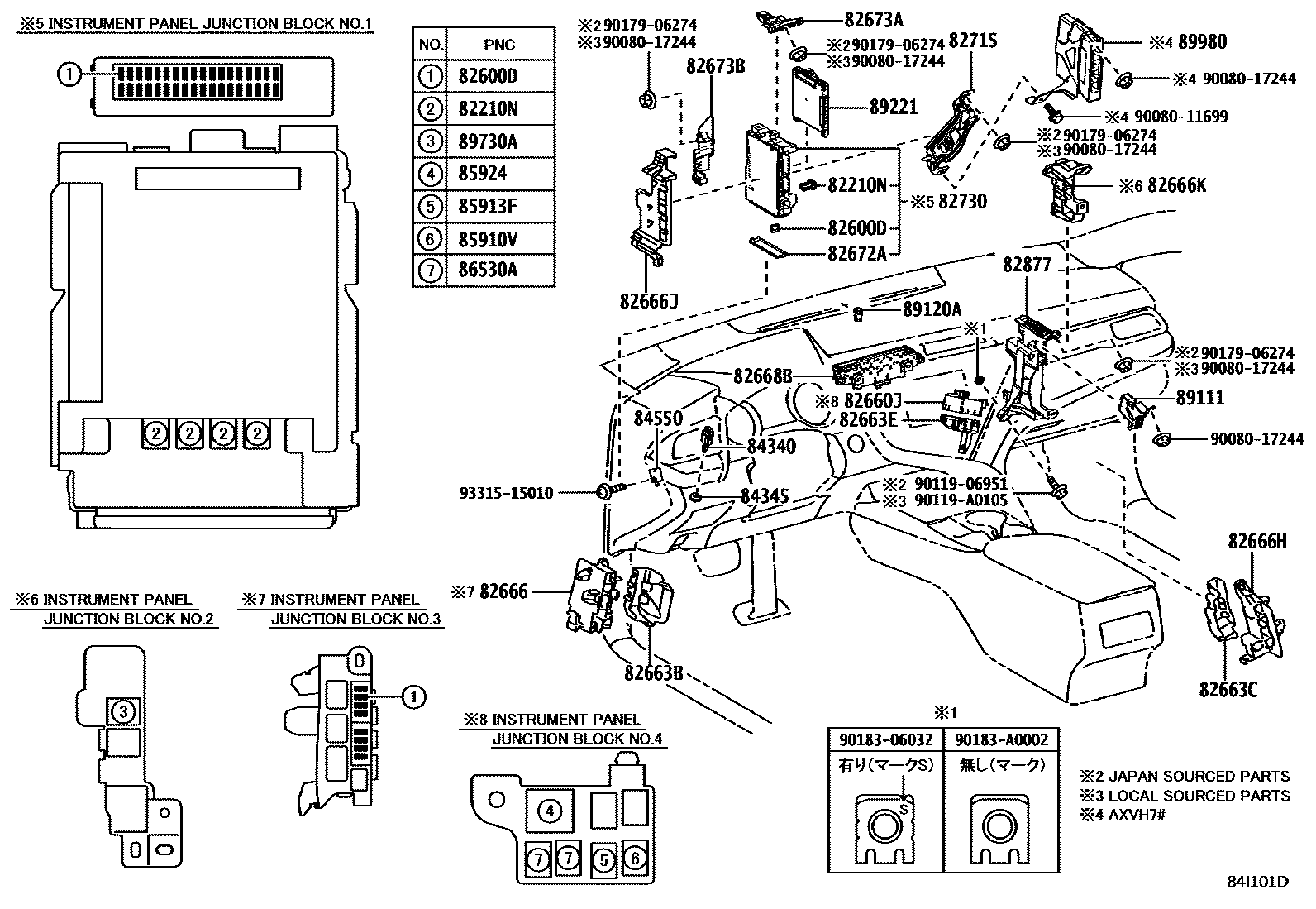 Toyota CAMRY 开关和继电器和ECU EPC diagram — 84I101D
