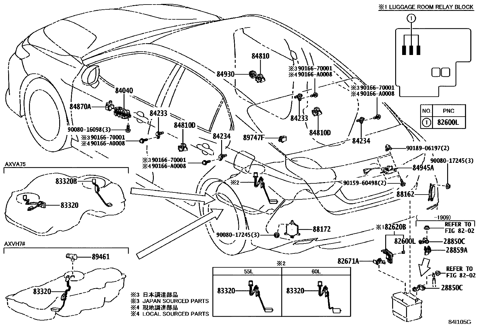 Toyota CAMRY 开关和继电器和ECU EPC diagram — 84I105G