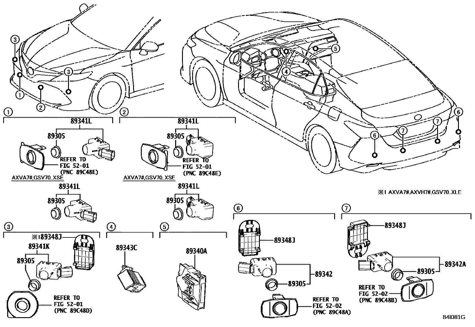 Toyota CAMRY 测距雷达和倒车雷达 EPC diagram — 84I081G