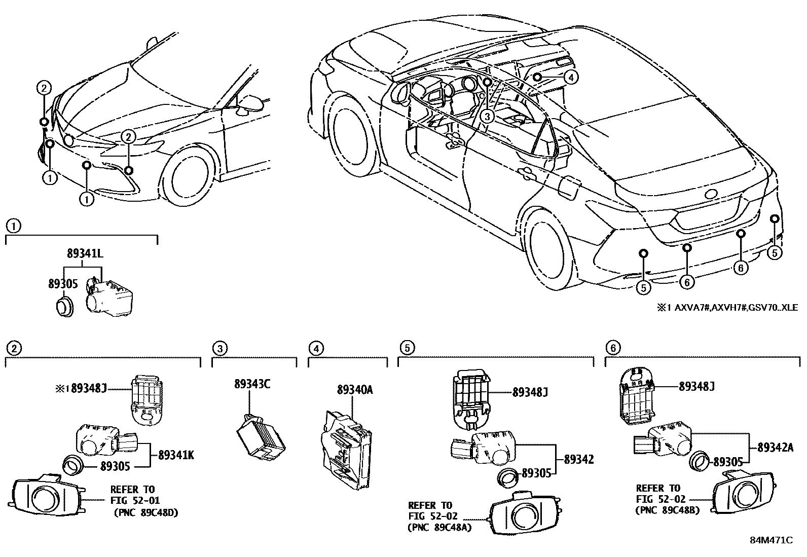 Toyota CAMRY 测距雷达和倒车雷达 EPC diagram — 84M471C