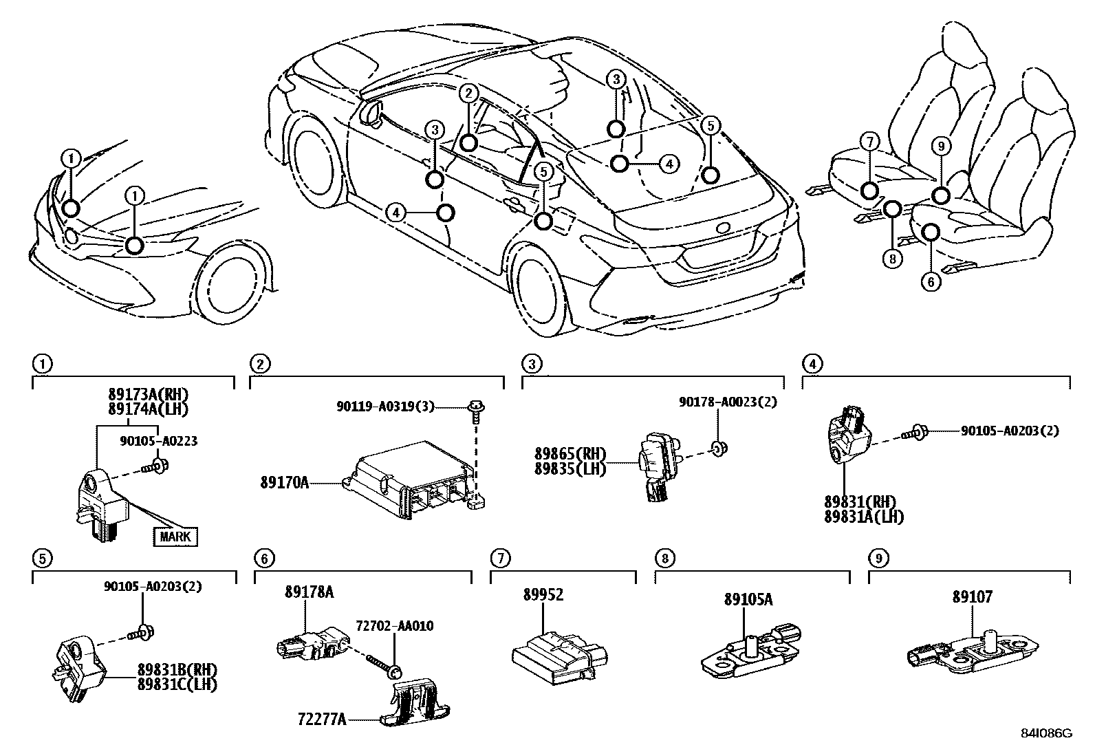 Toyota CAMRY 空气囊 EPC diagram — 84I086G