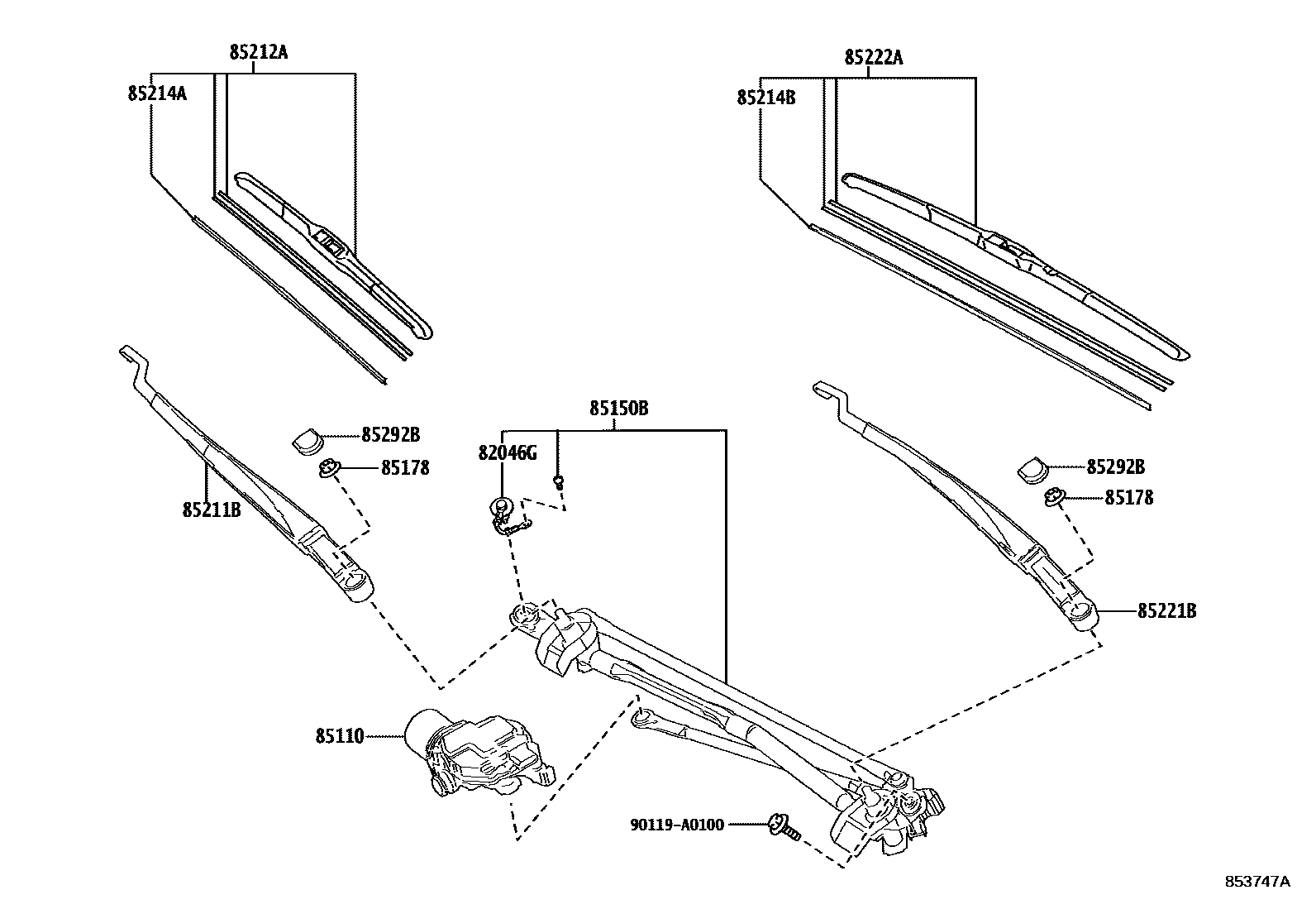 Toyota CAMRY 挡风玻璃刮水器 EPC diagram — 853747A