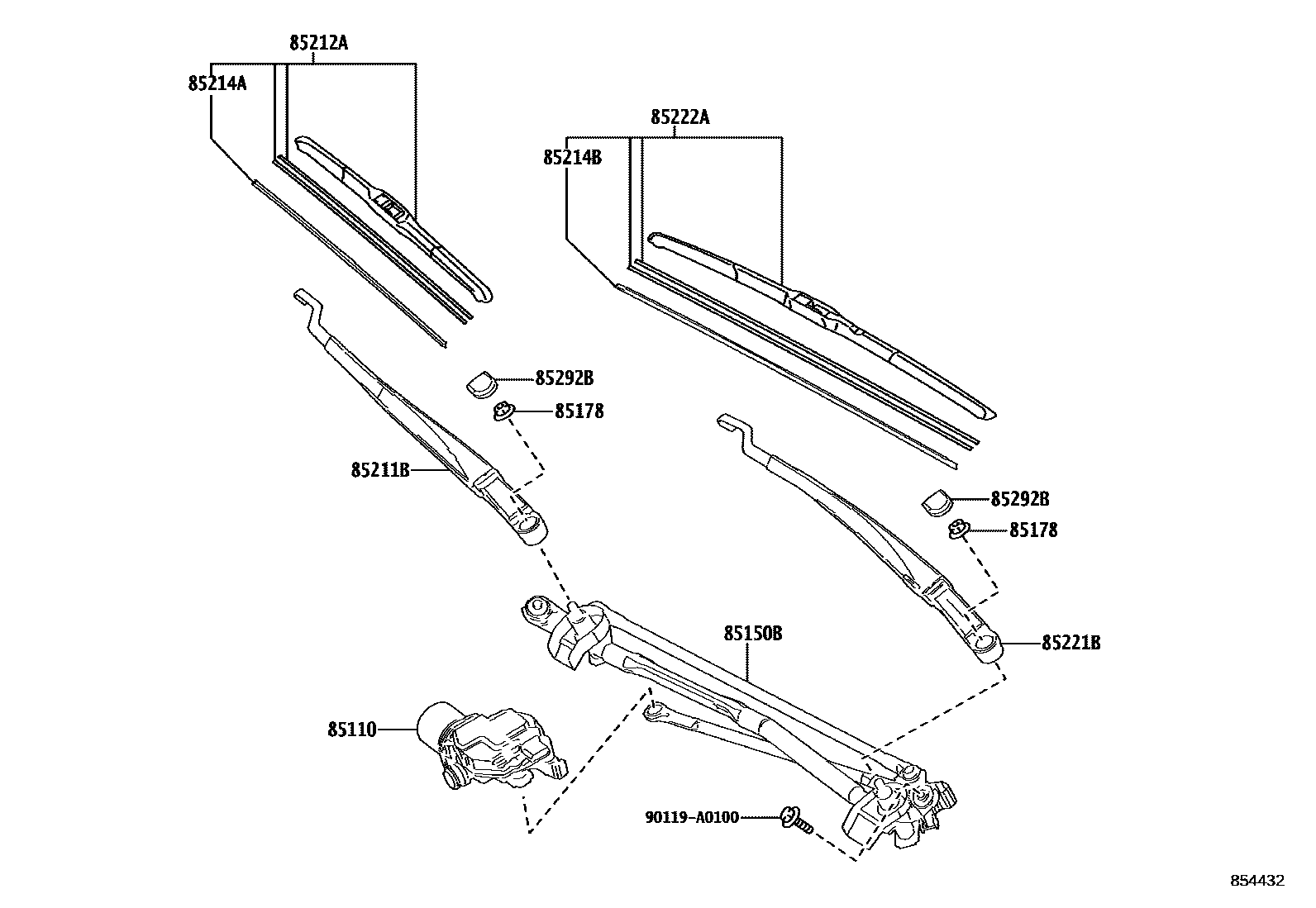 Toyota CAMRY 挡风玻璃刮水器 EPC diagram — 854432