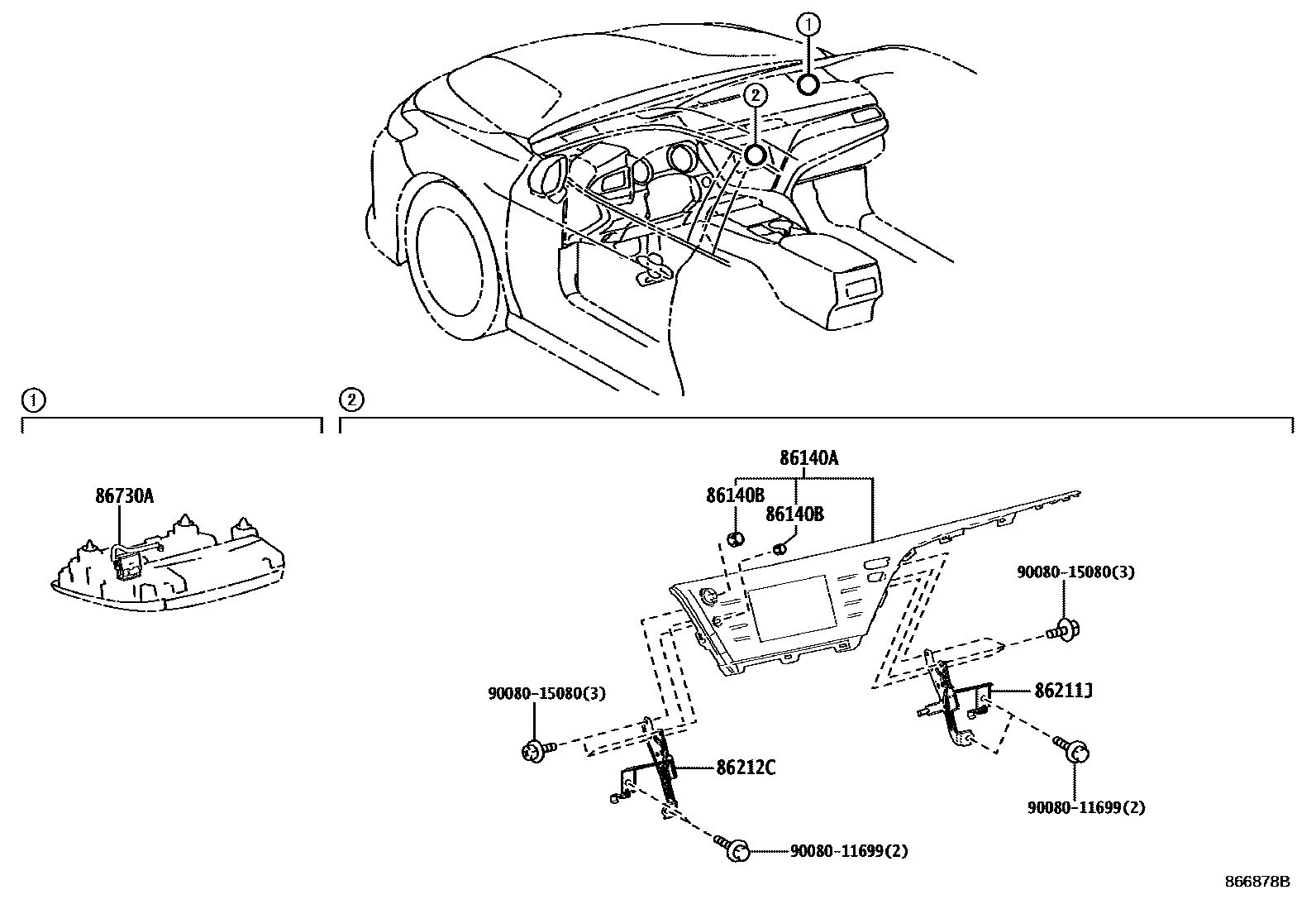 Toyota CAMRY 导航和前监视器显示屏 EPC diagram — 866878B