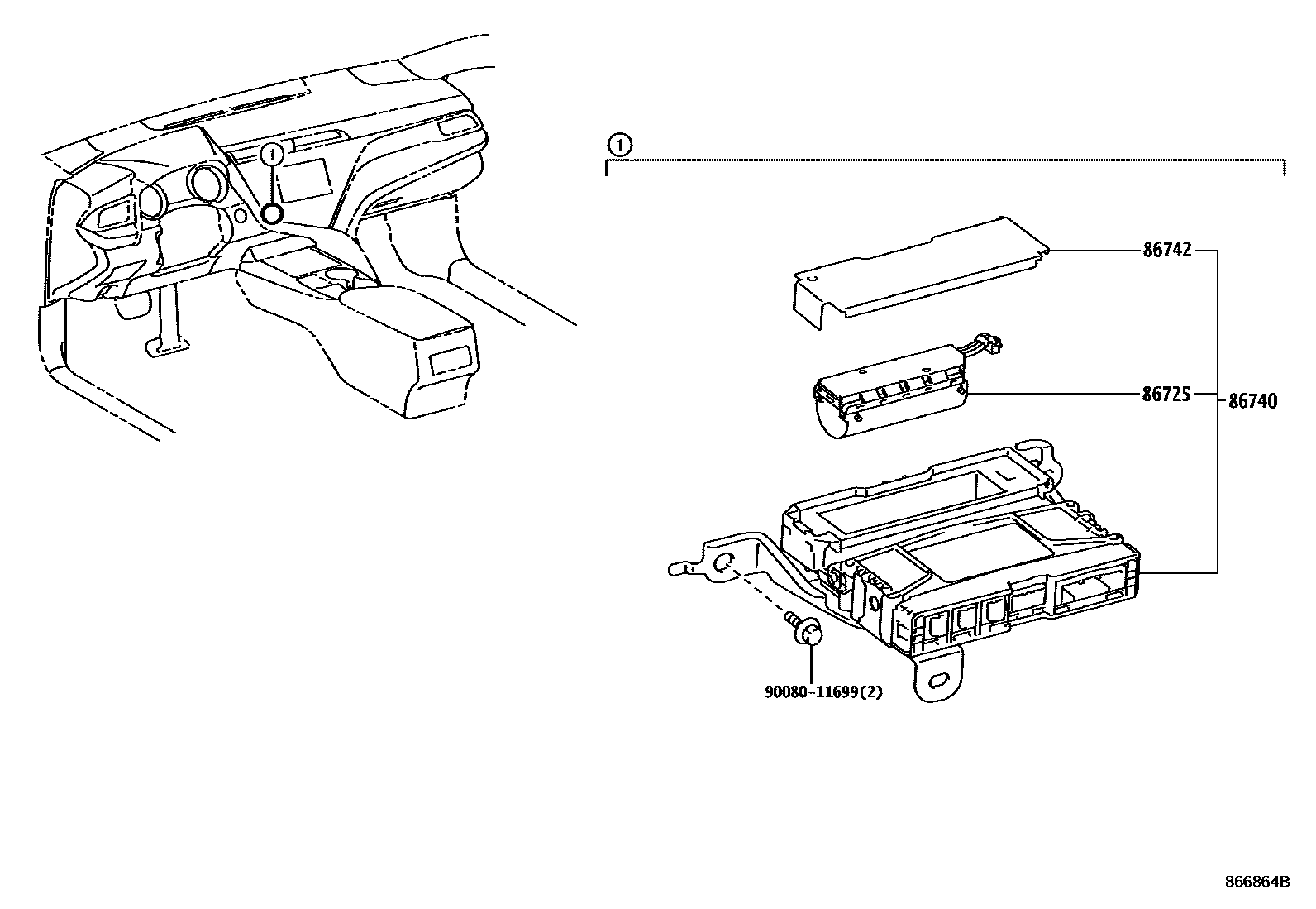 Toyota CAMRY 车载电话和呼救装置 EPC diagram — 866864B