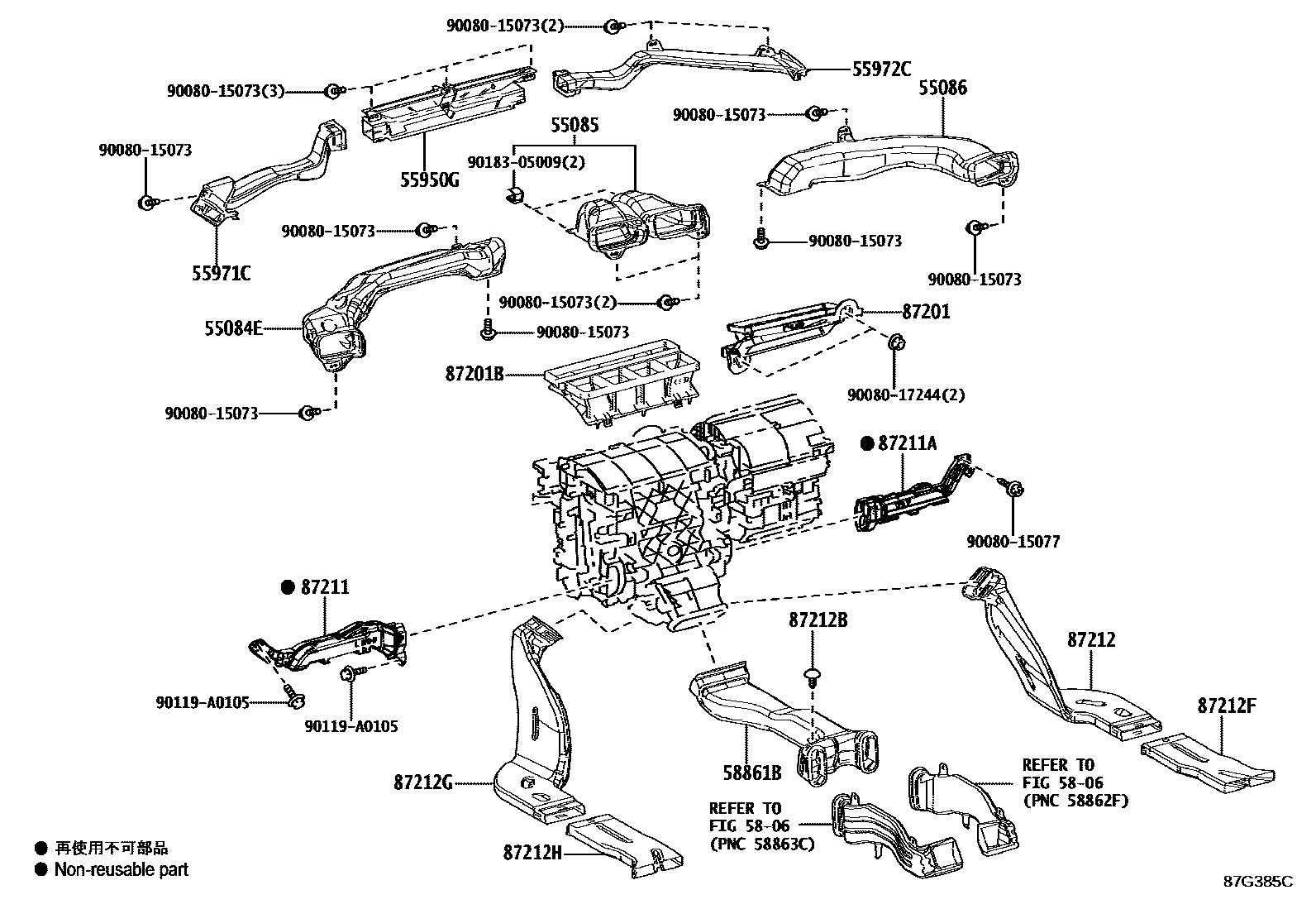 Toyota CAMRY 暖风和空调系统 - 控制器和风管 EPC diagram — 87G385C