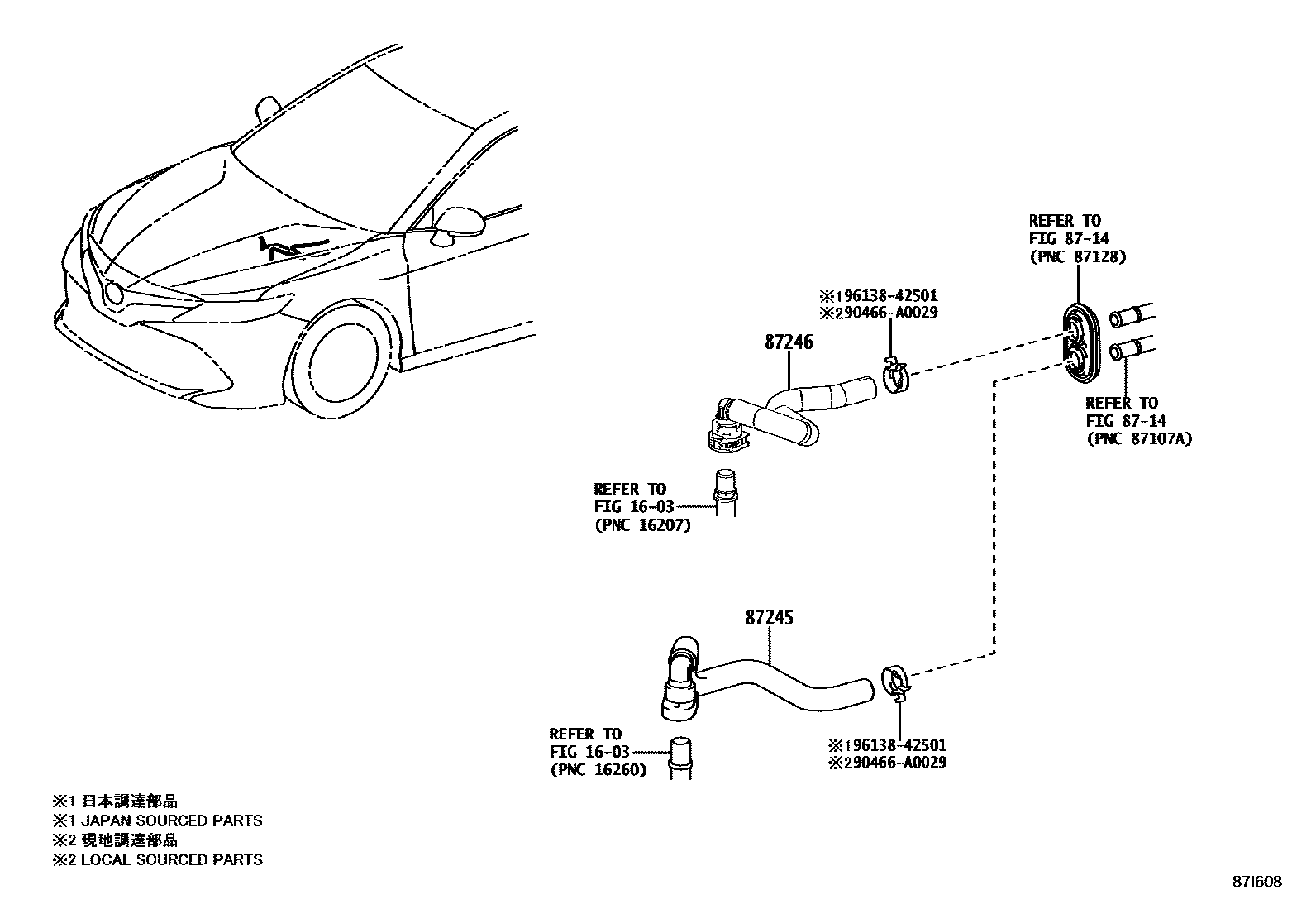 Toyota CAMRY 暖风和空调系统 - 水管 EPC diagram — 87I608