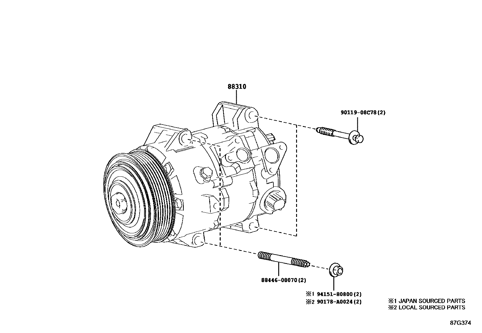 Toyota CAMRY Heating & Air Conditioning - Compressor EPC diagram — 87G374