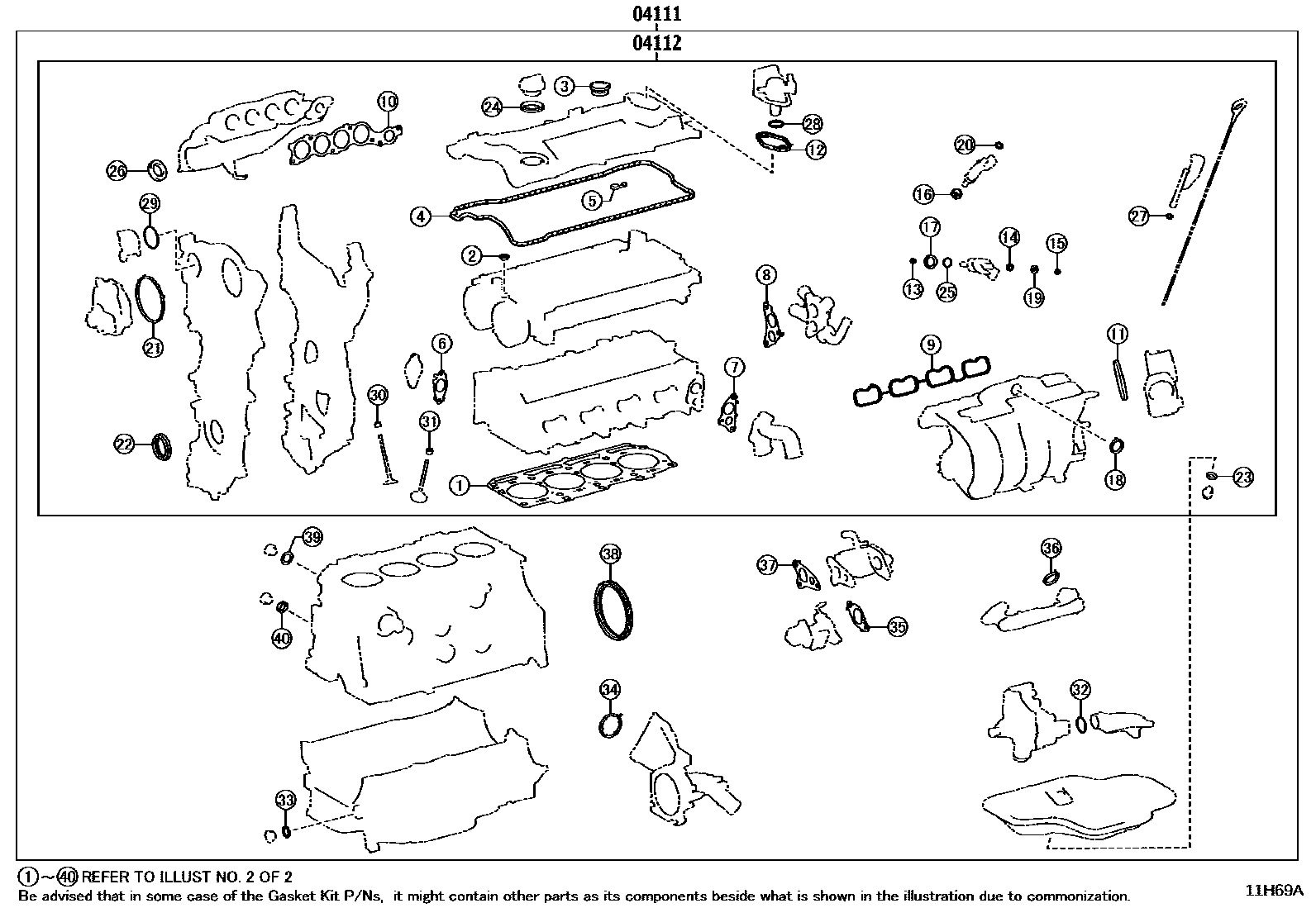 Toyota CAMRY Engine Overhaul Gasket Kit EPC diagram — 11H69A