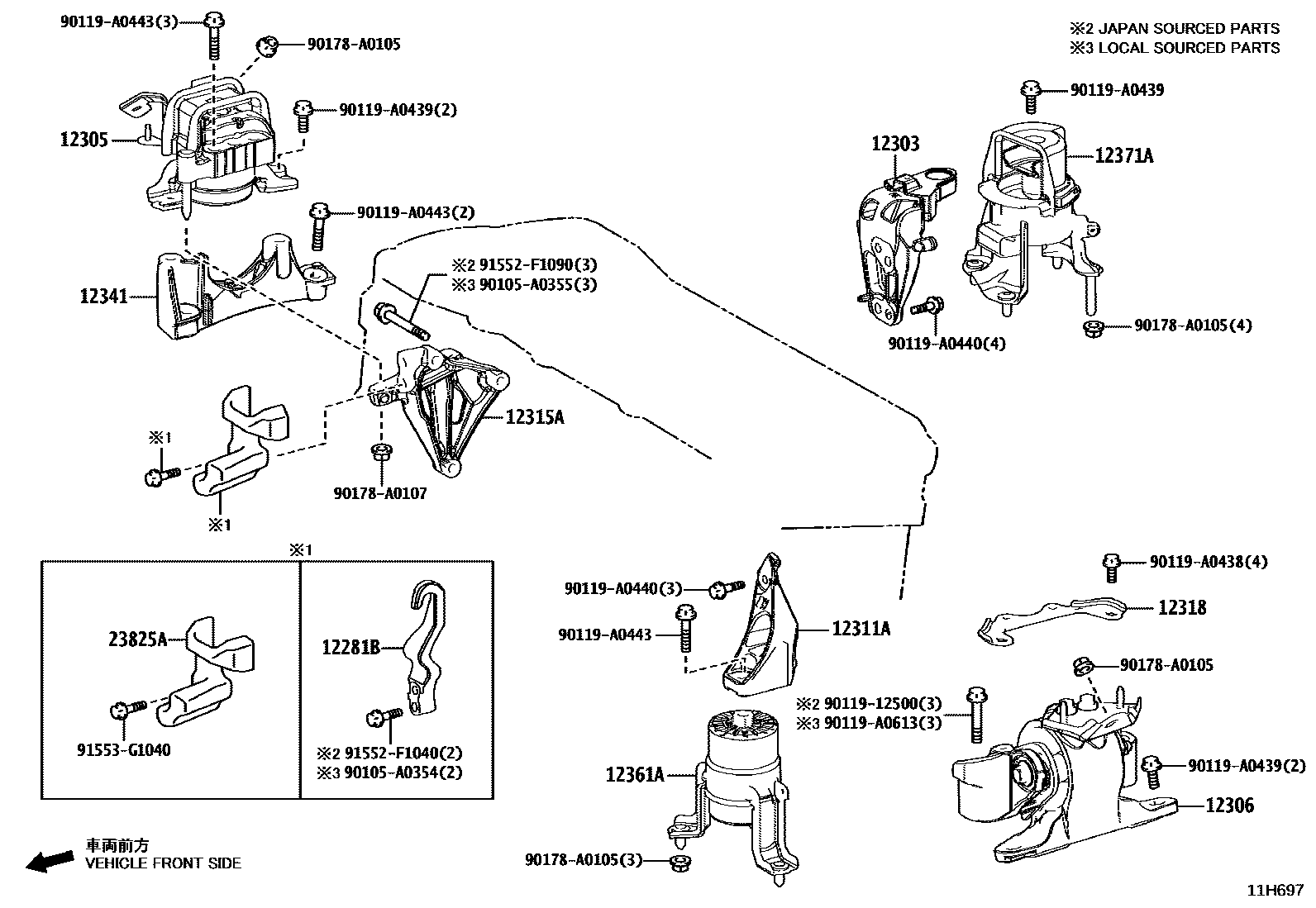 Toyota CAMRY Engine Mounting EPC diagram — 11H697