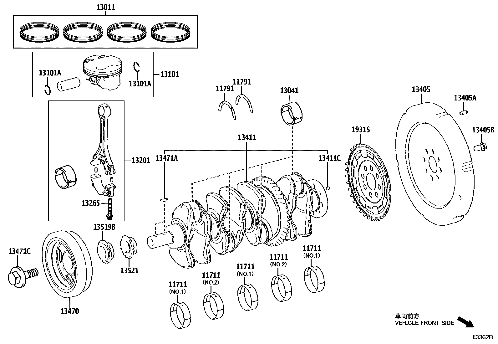 Toyota CAMRY Crankshaft & Piston EPC diagram — 13362B