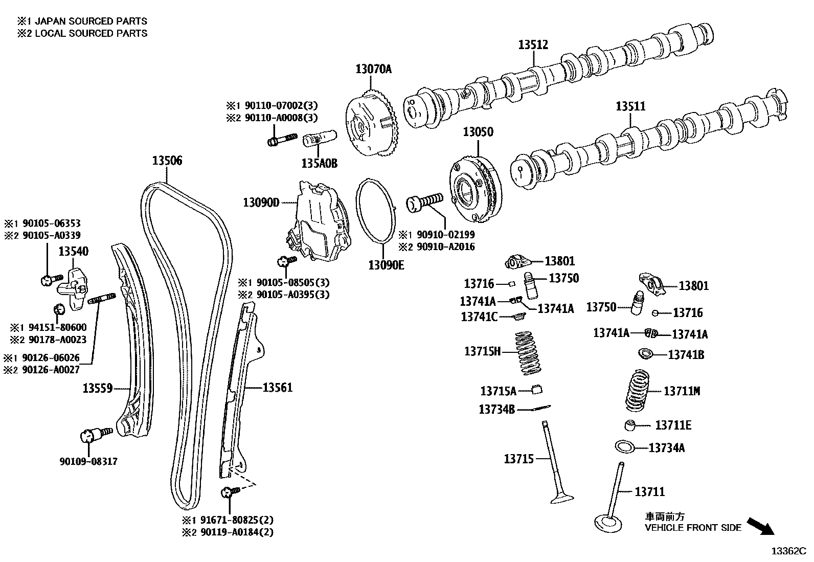 Toyota CAMRY Camshaft & Valve EPC diagram — 13362C