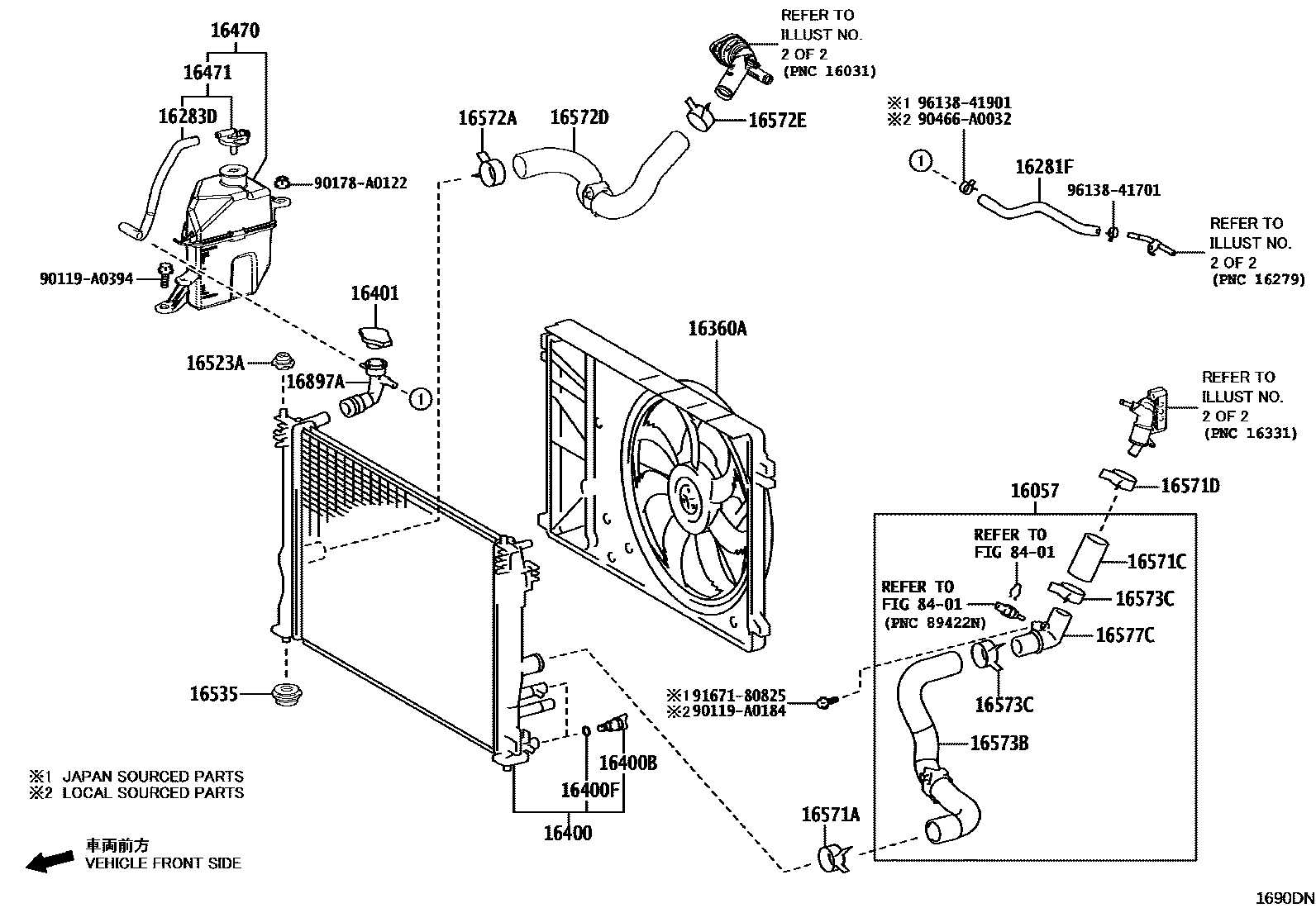 Toyota CAMRY RADIATOR & WATER OUTLET EPC diagram — 1690DN