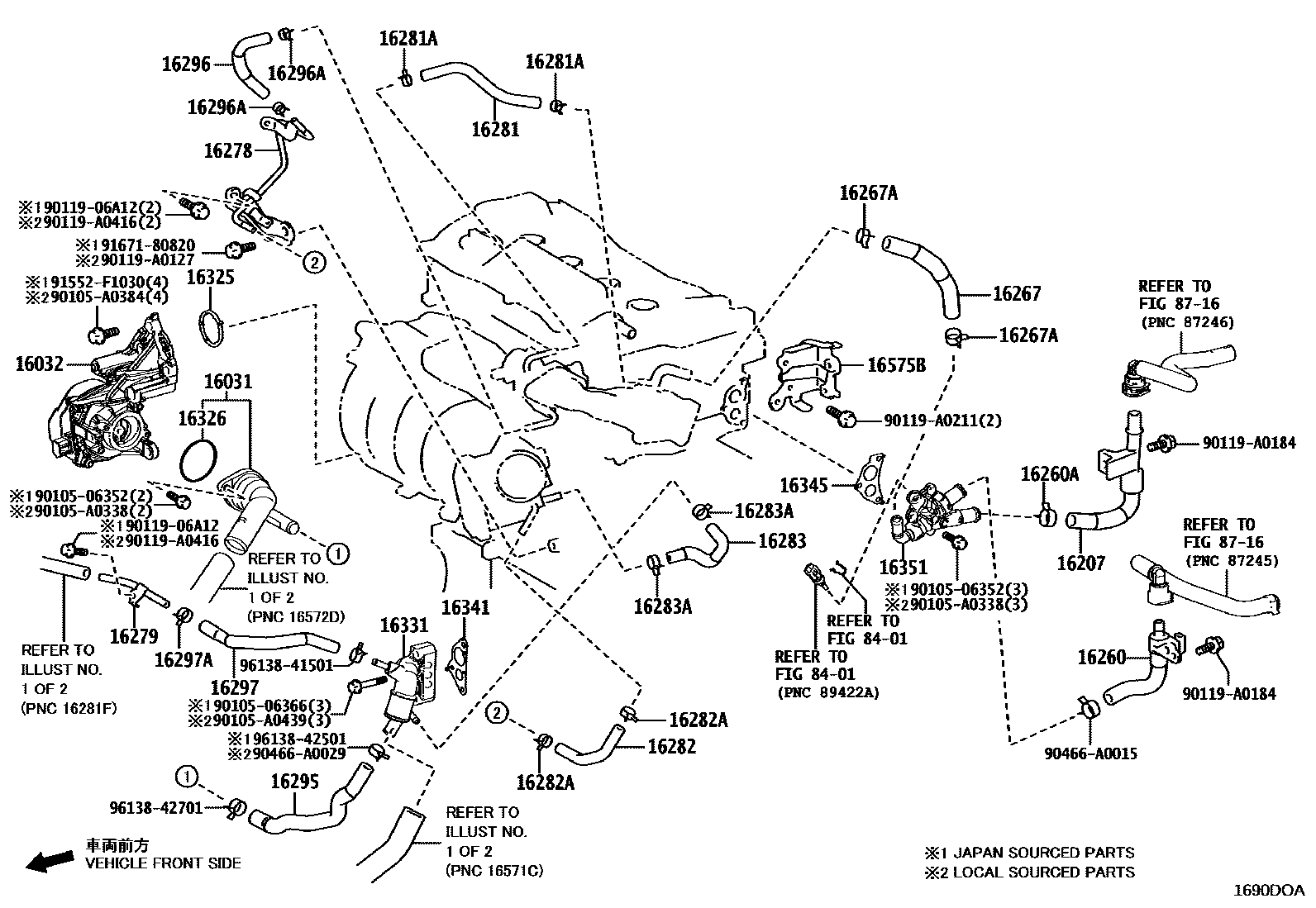 Toyota CAMRY RADIATOR & WATER OUTLET EPC diagram — 1690DOA