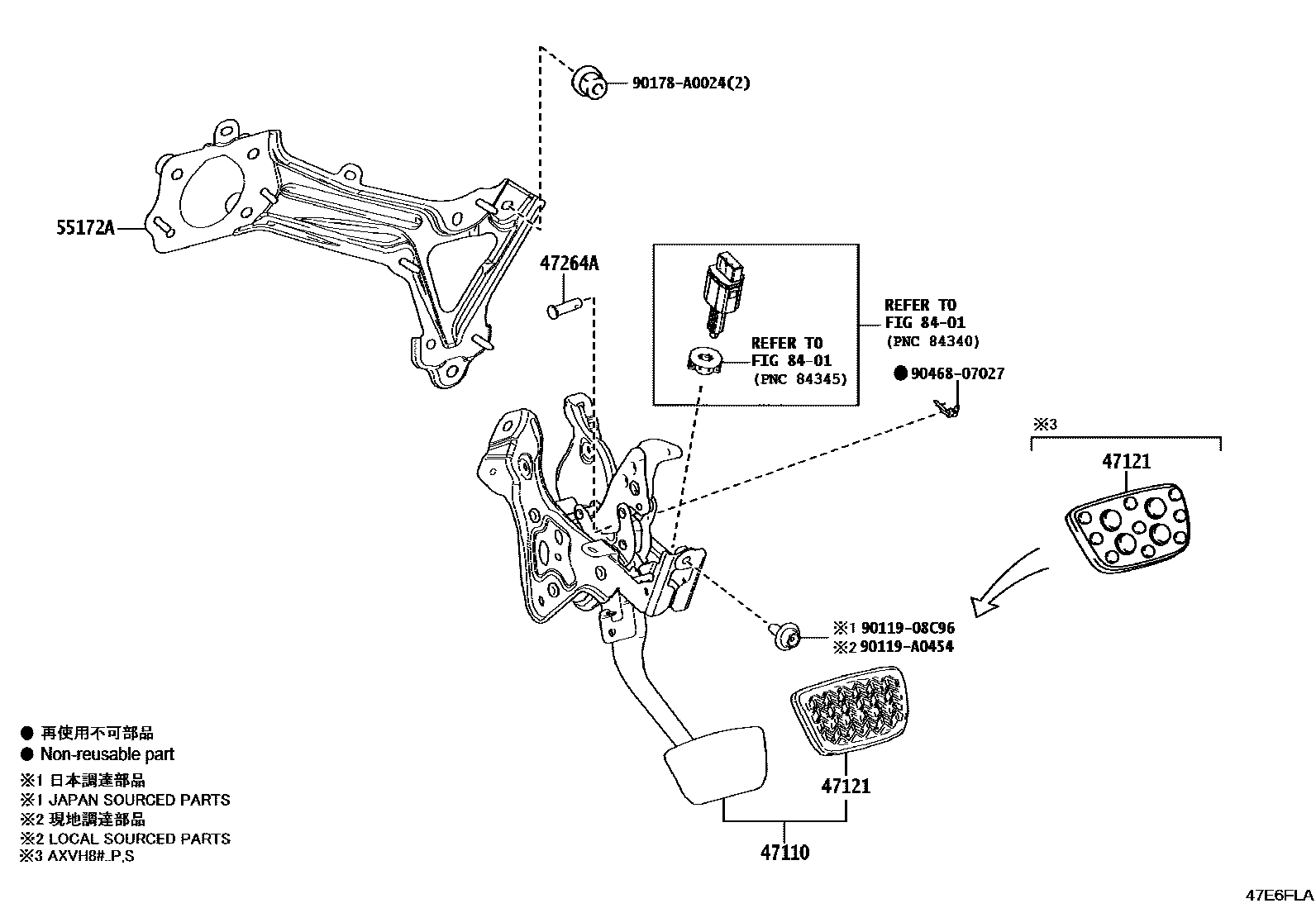 Toyota CAMRY Brake Pedal & Bracket EPC diagram — 47E6FLA
