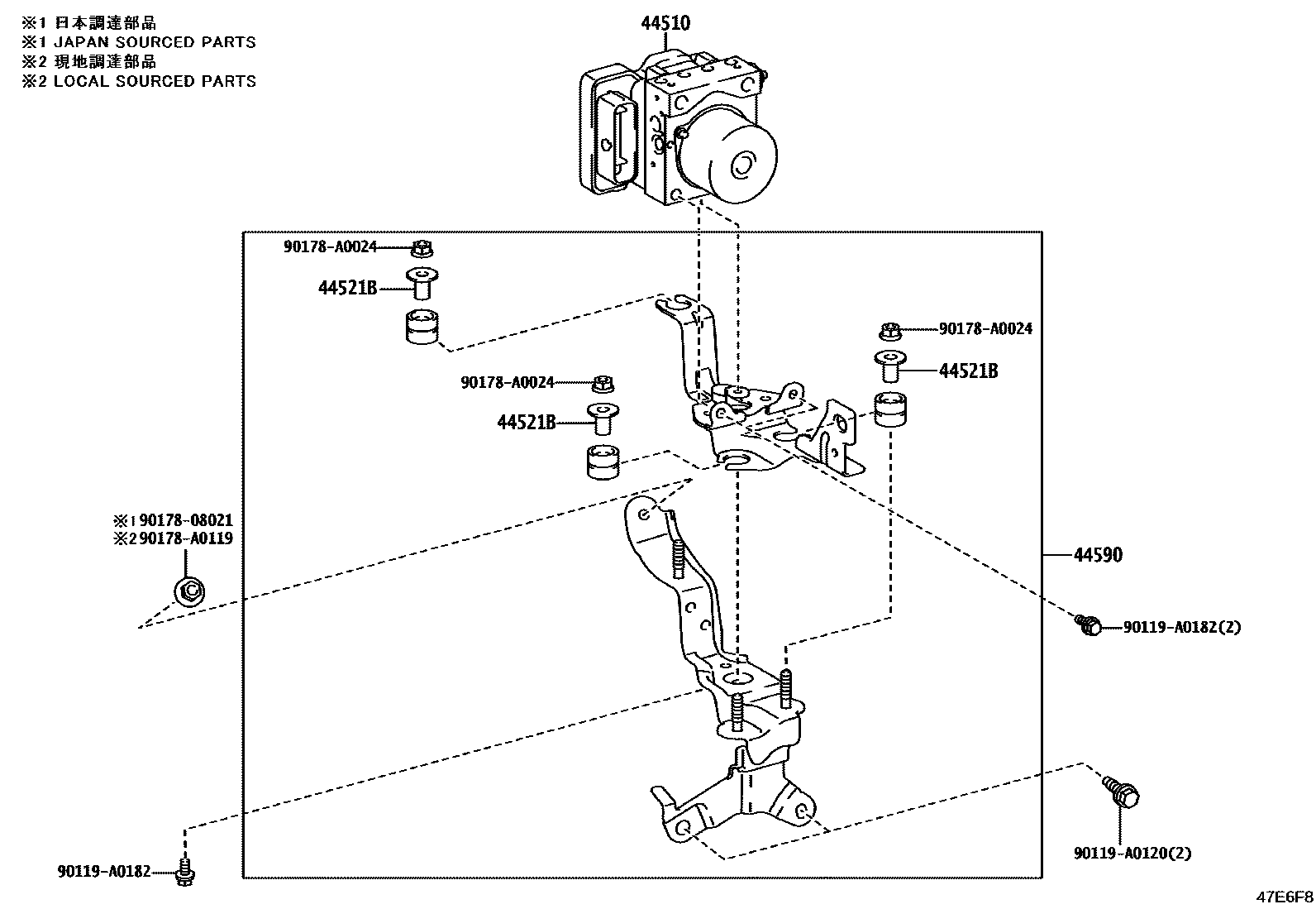 Toyota CAMRY 制动配管和卡箍 EPC diagram — 47E6F8