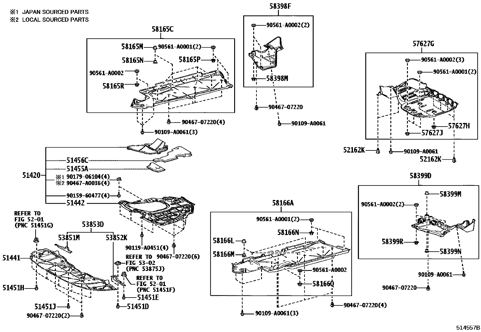 Toyota CAMRY 悬架横梁和发动机底罩 EPC diagram — 514557B