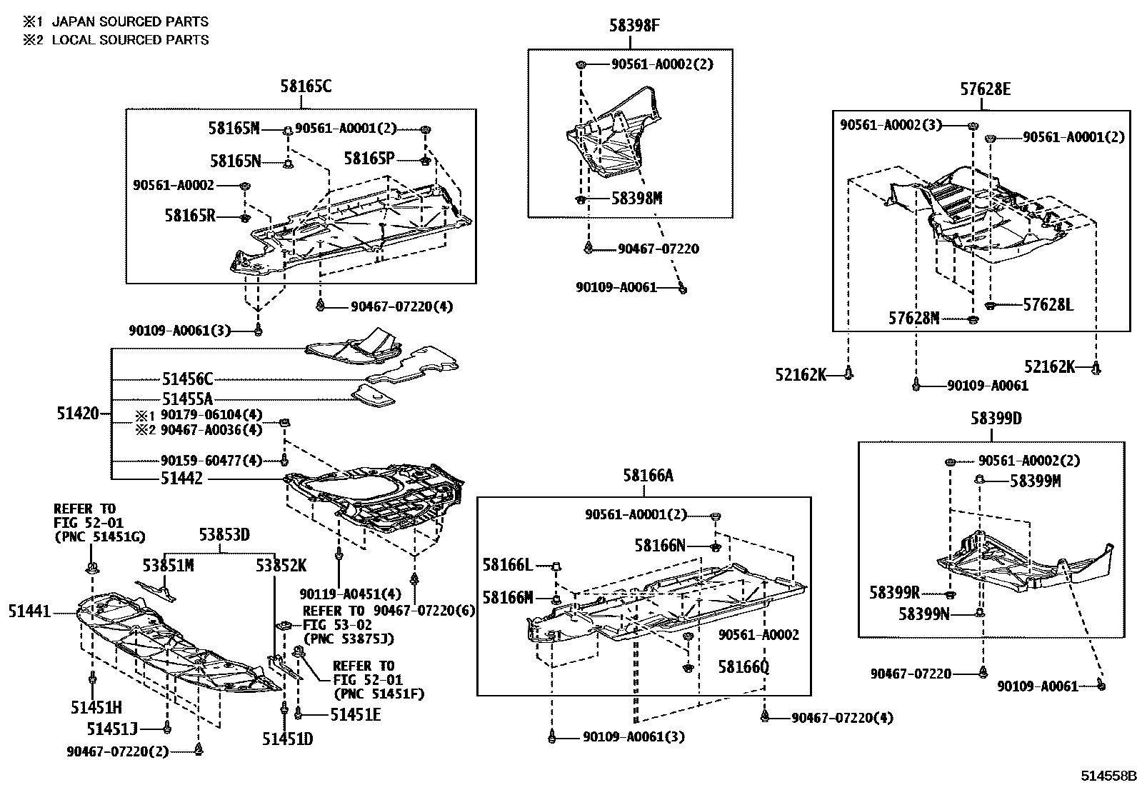 Toyota CAMRY 悬架横梁和发动机底罩 EPC diagram — 514558B