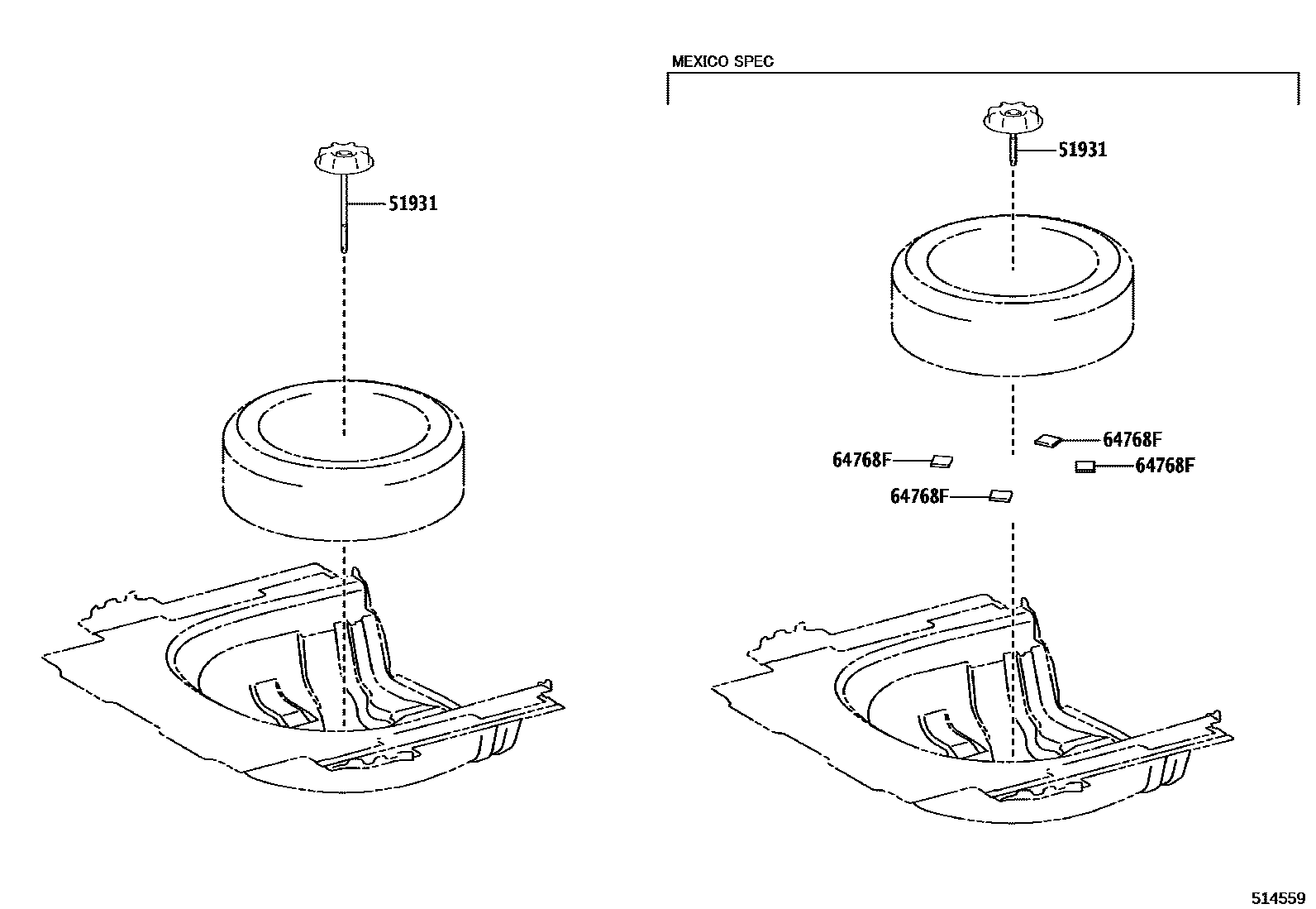 Toyota CAMRY Spare tire rack EPC diagram — 514559