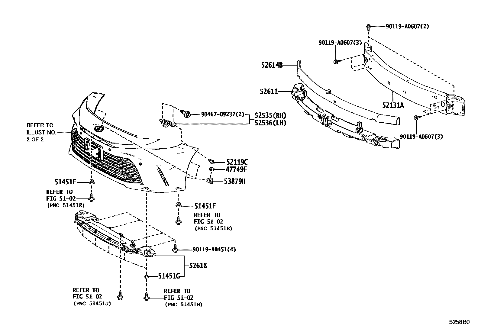 Toyota CAMRY 前保险杠及附件 EPC diagram — 5258B0