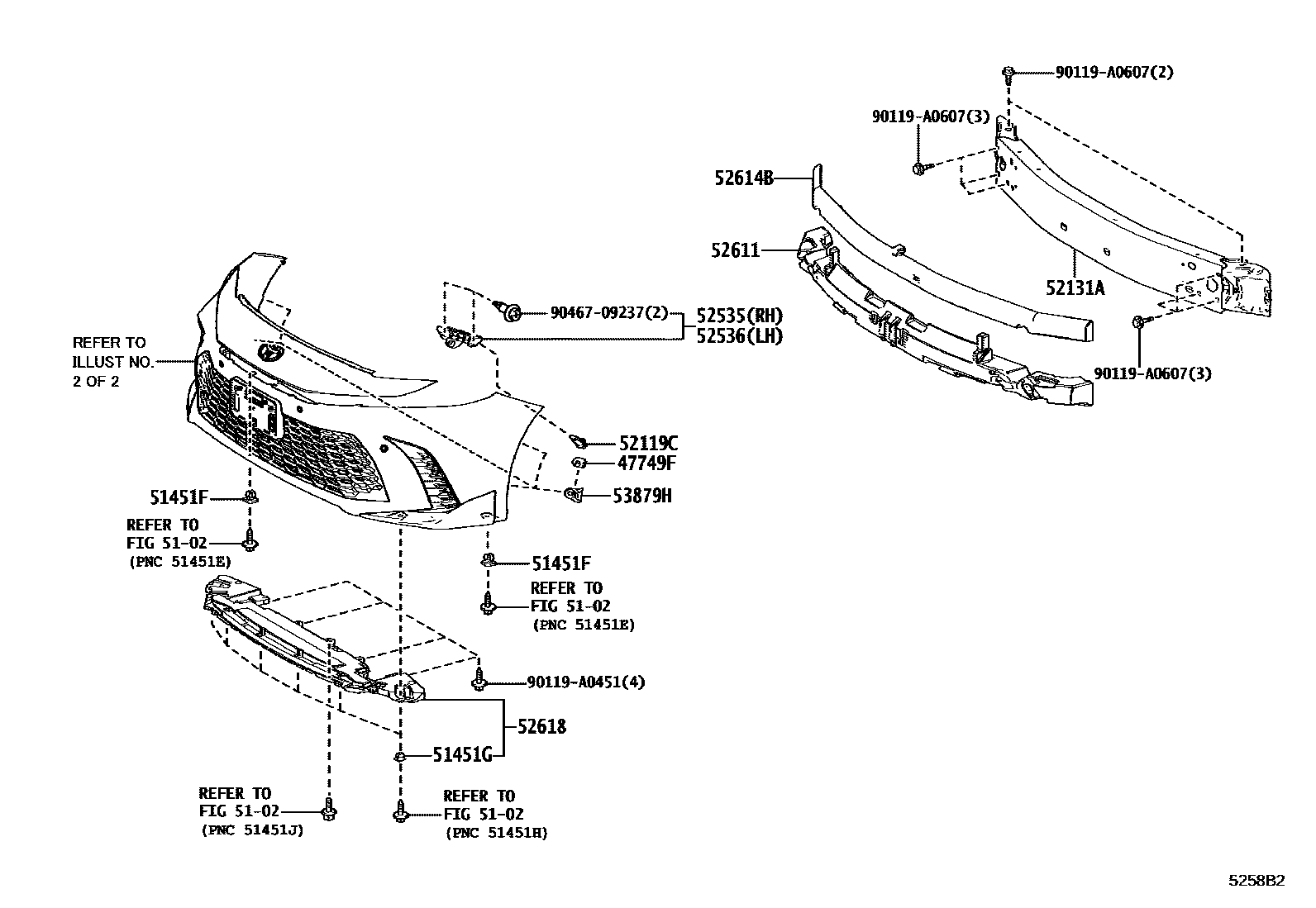 Toyota CAMRY 前保险杠及附件 EPC diagram — 5258B2