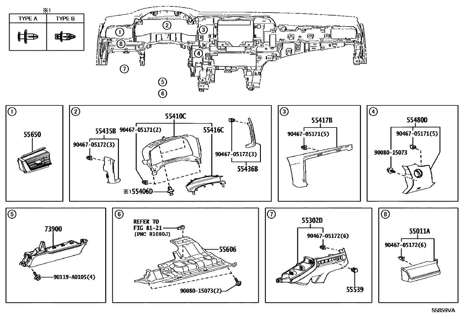 Toyota CAMRY 仪表板和手套箱 EPC diagram — 55859VA