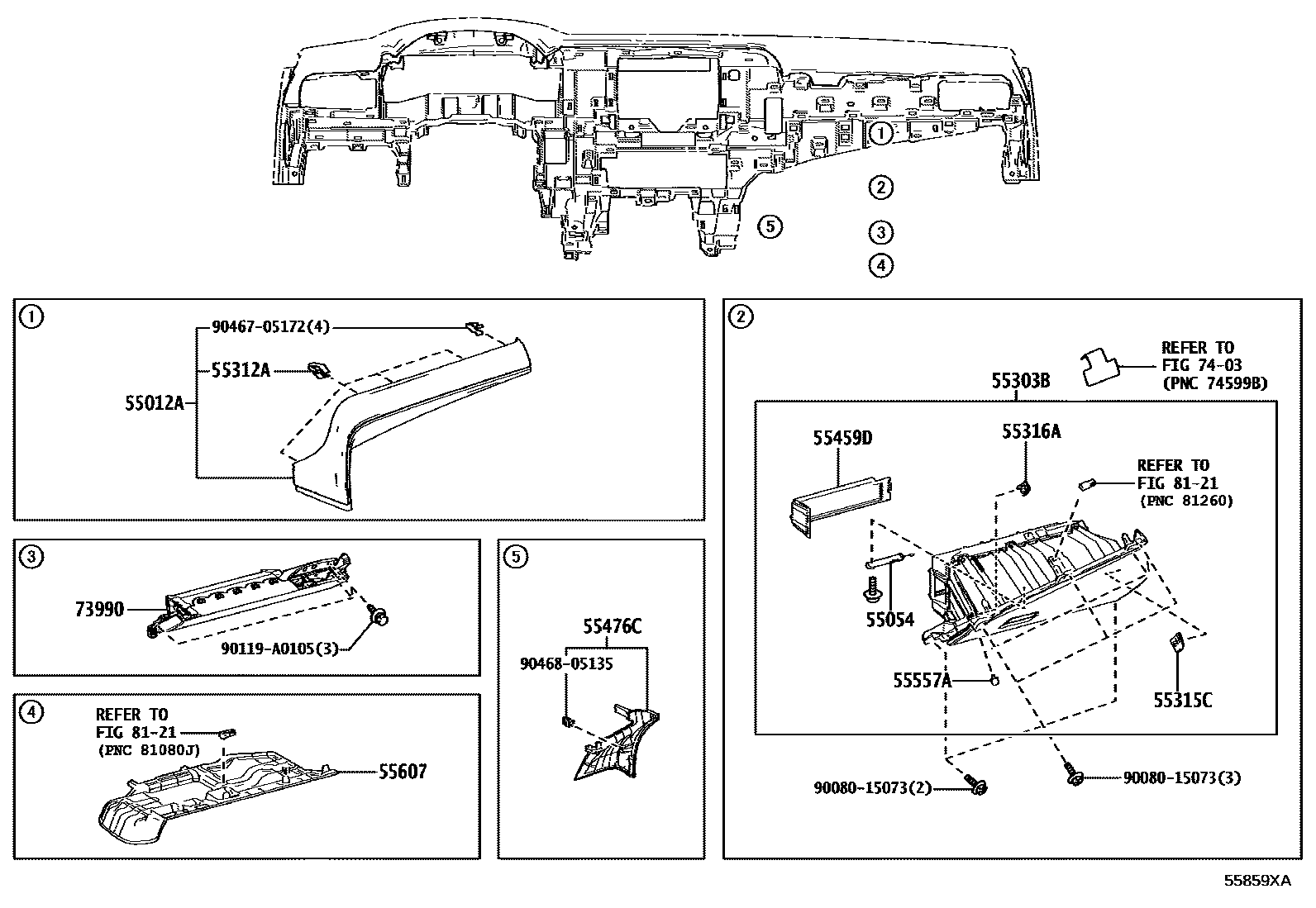 Toyota CAMRY 仪表板和手套箱 EPC diagram — 55859XA