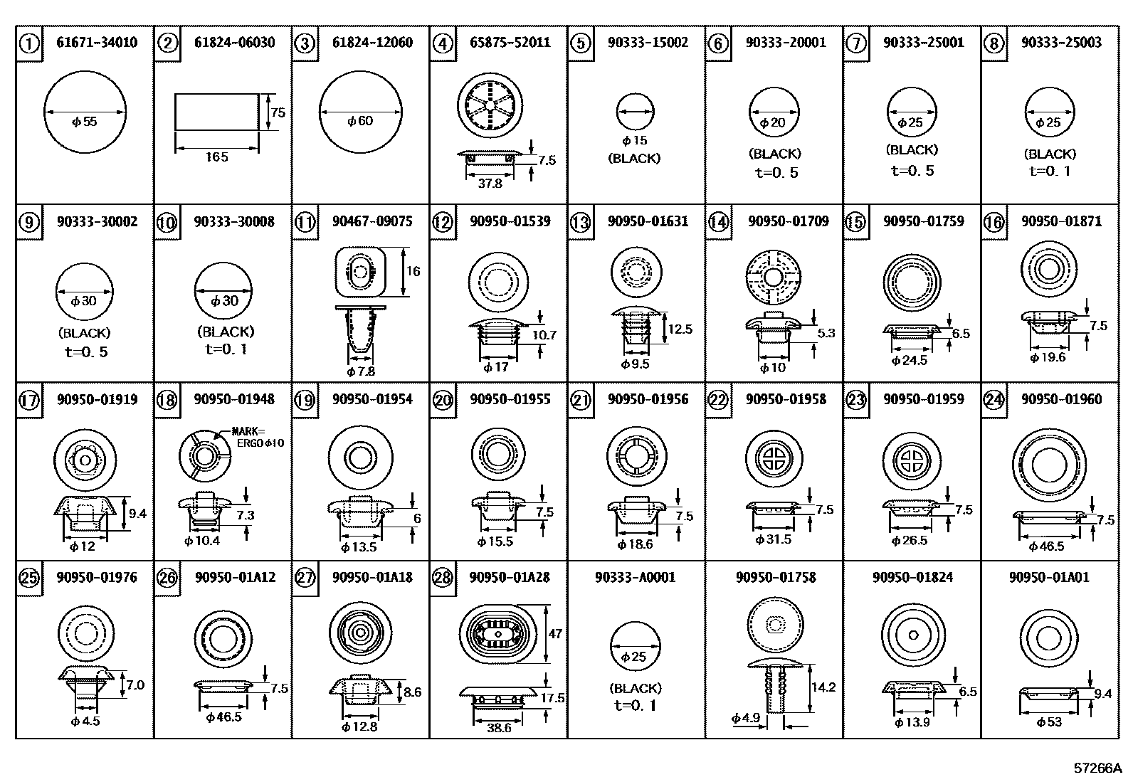 Toyota CAMRY hole plug EPC diagram — 57266A