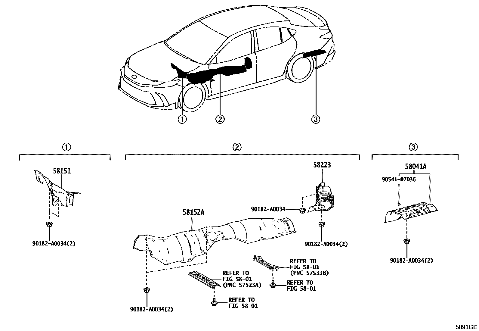 Toyota CAMRY 地板隔热垫 EPC diagram — 5891GE