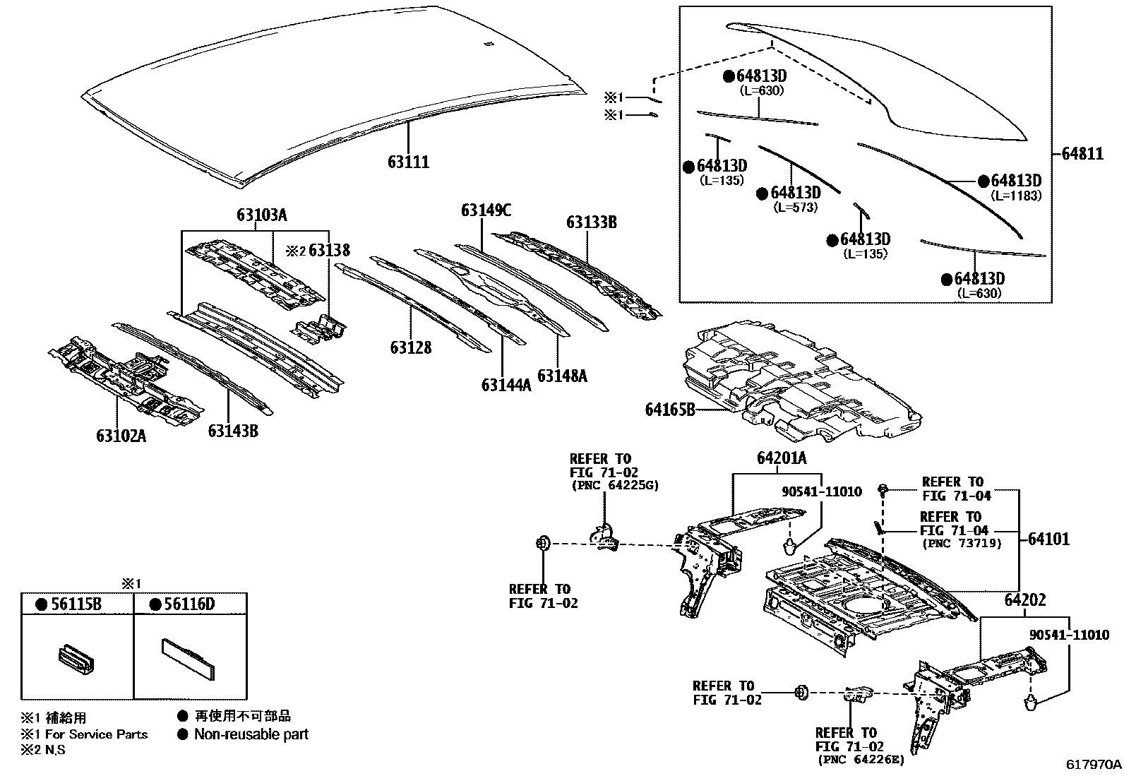 Toyota CAMRY 天窗板和背窗玻璃 EPC diagram — 617970A