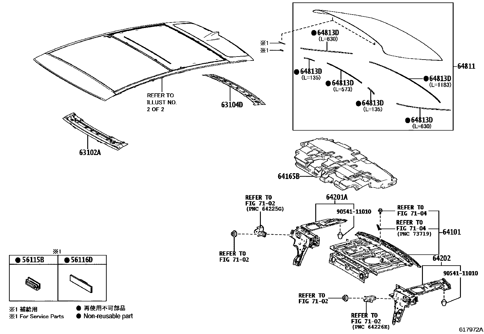 Toyota CAMRY 天窗板和背窗玻璃 EPC diagram — 617972A