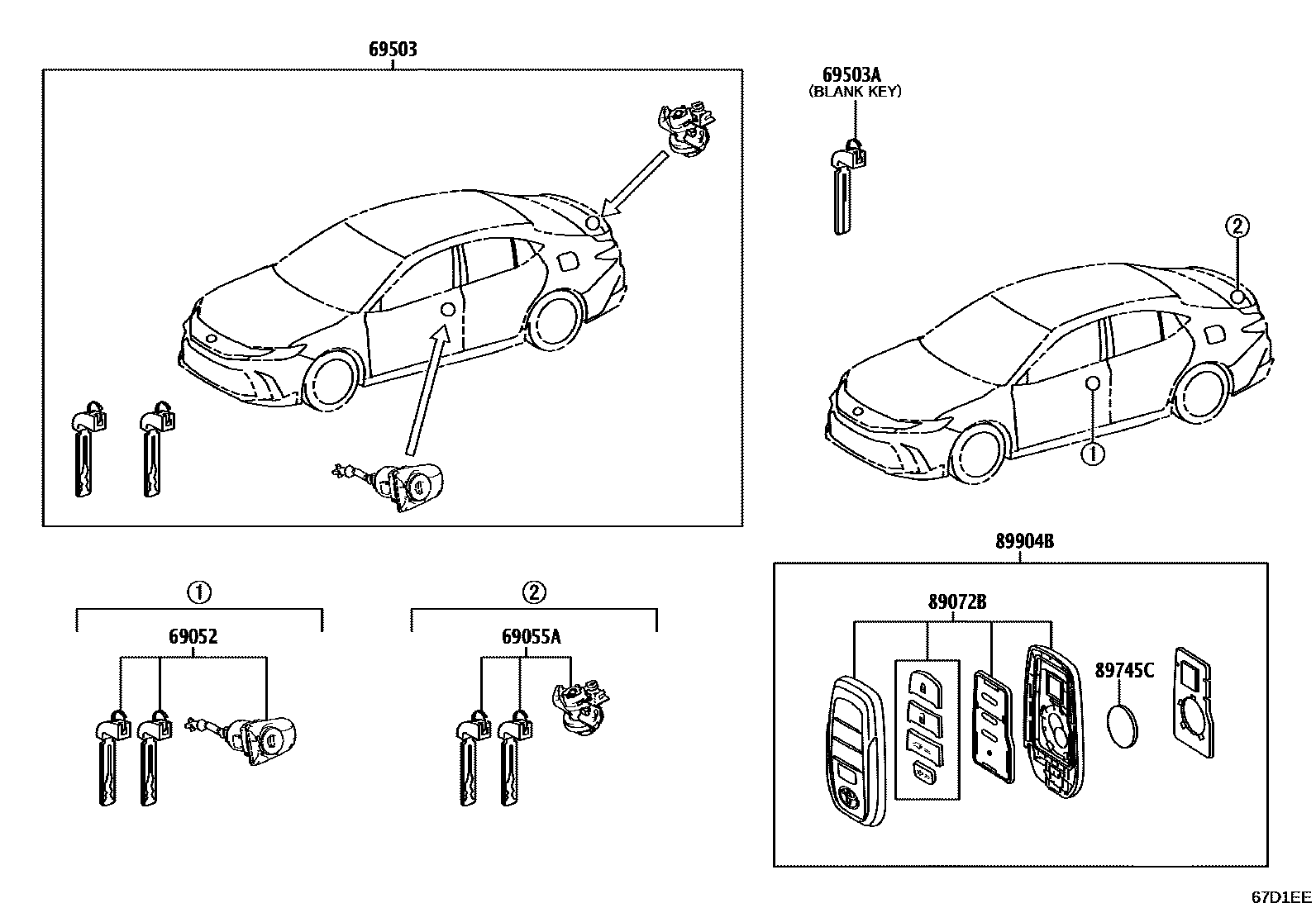 Toyota CAMRY 锁芯组件 EPC diagram — 67D1EE