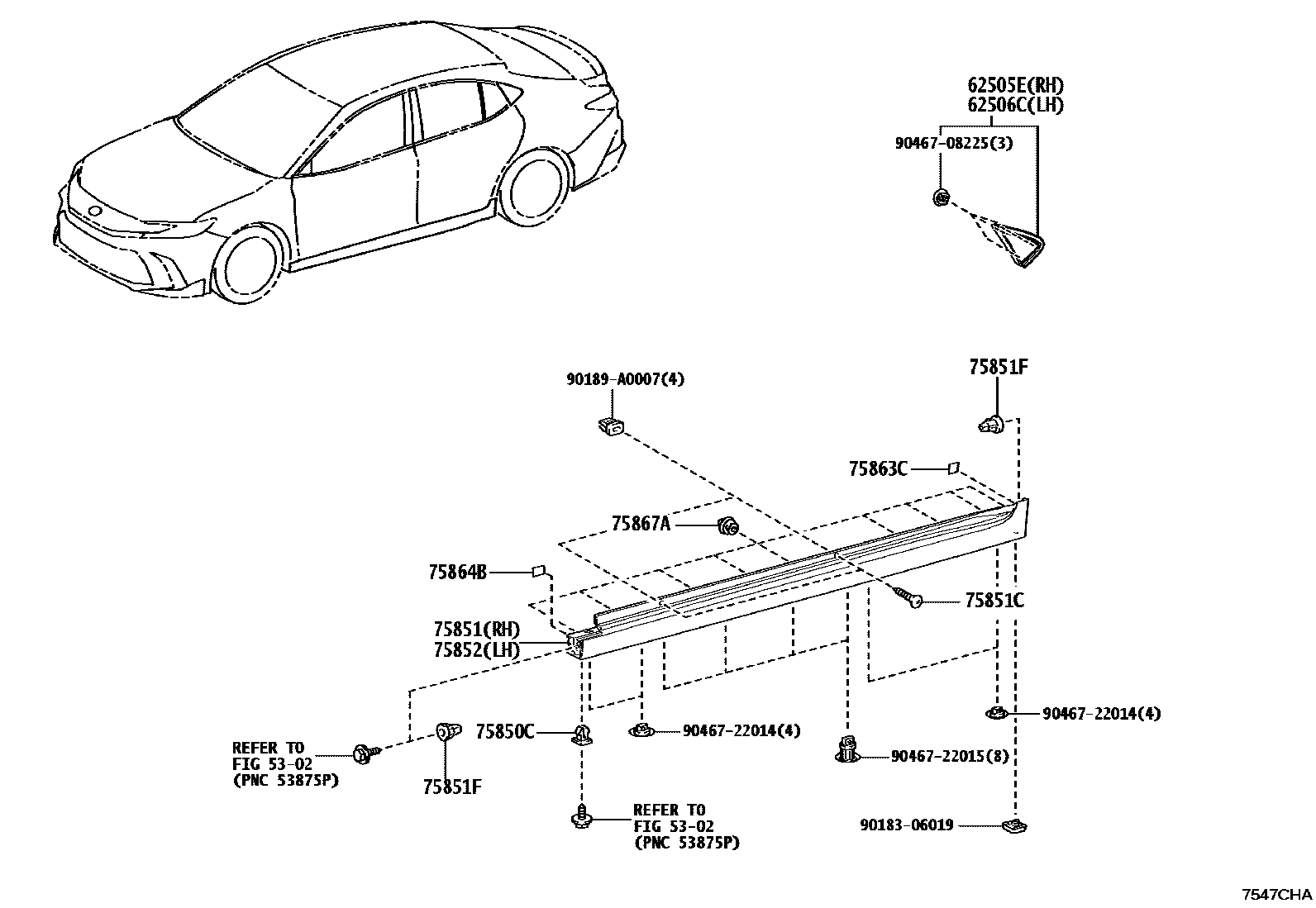 Toyota CAMRY 侧防护条 EPC diagram — 7547CHA