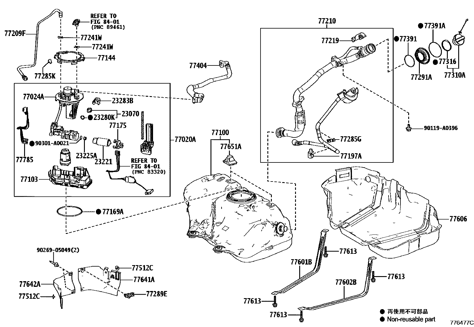 Toyota CAMRY 燃油箱和燃油管 EPC diagram — 776477C