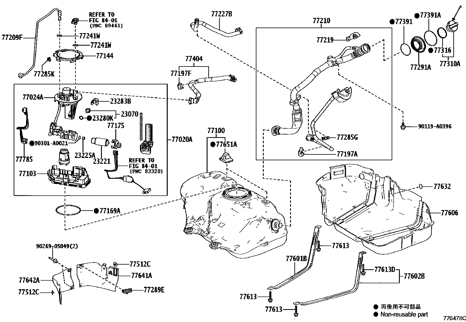 Toyota CAMRY 燃油箱和燃油管 EPC diagram — 776478C