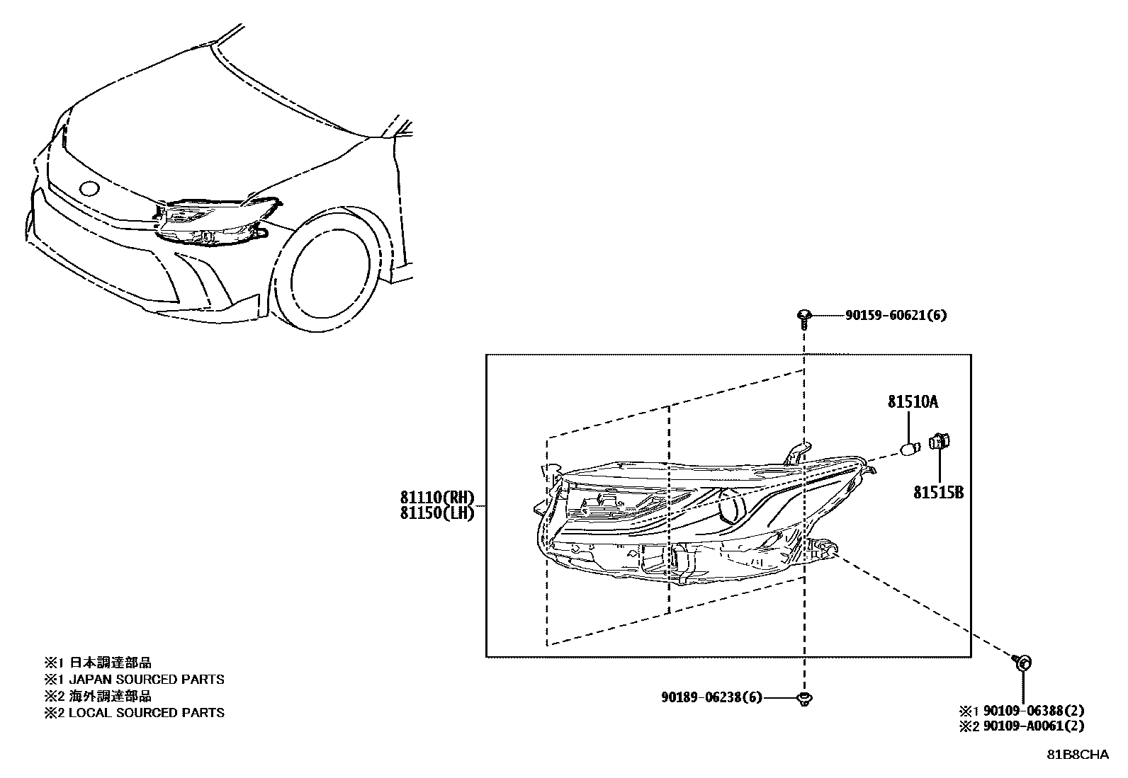 Toyota CAMRY Headlamp EPC diagram — 81B8CHA
