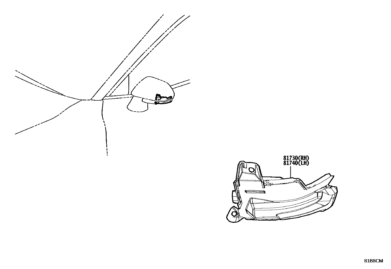 Toyota CAMRY Side Turn Signal & Outer Mirror Lamp EPC diagram — 81B8CM