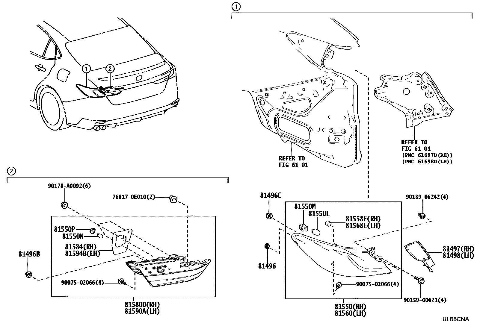 Toyota CAMRY 后组合灯 EPC diagram — 81B8CNA