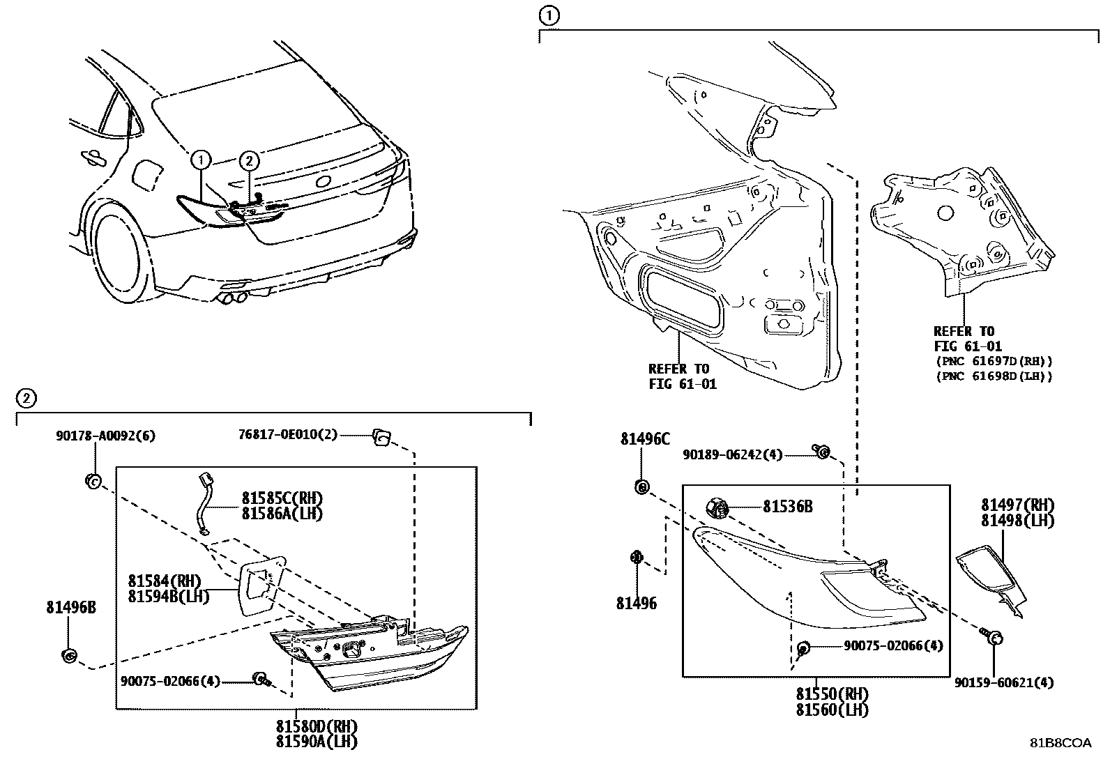 Toyota CAMRY 后组合灯 EPC diagram — 81B8COA