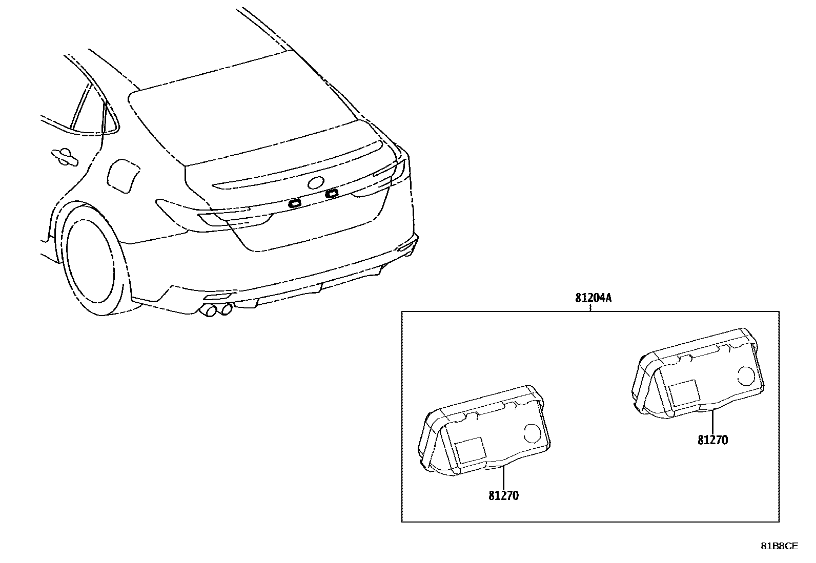 Toyota CAMRY 后牌照灯 EPC diagram — 81B8CE