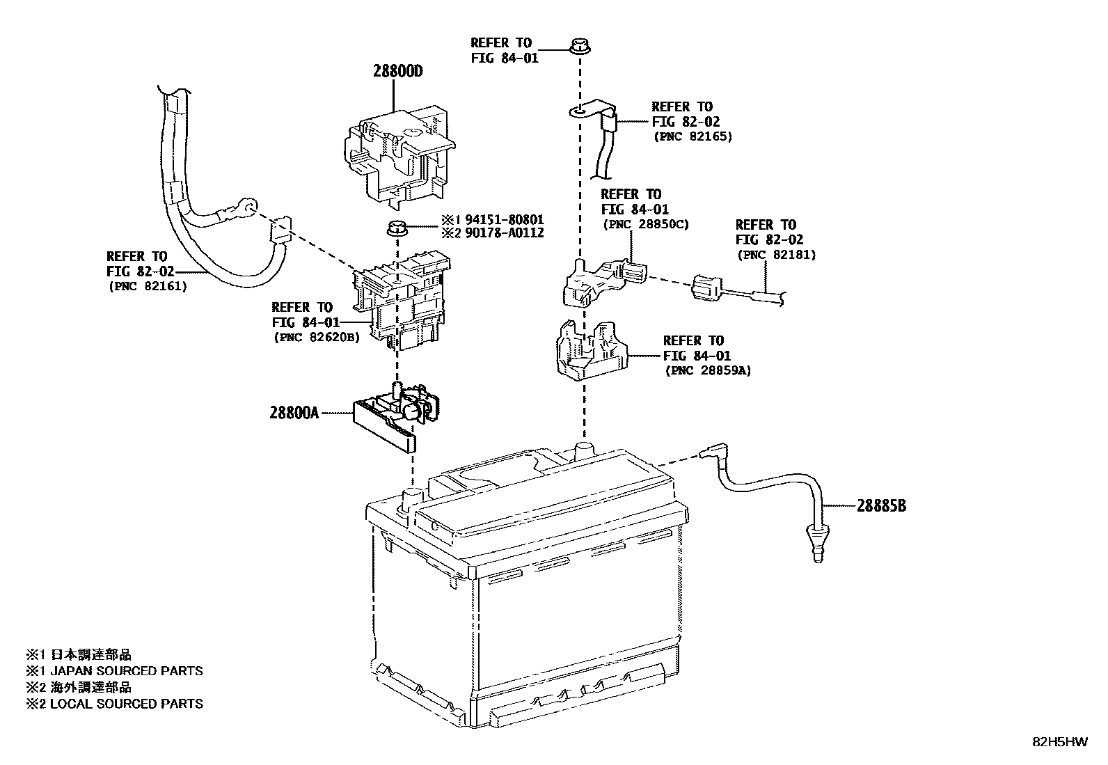 Toyota CAMRY 蓄电池和蓄电池电缆 EPC diagram — 82H5HW