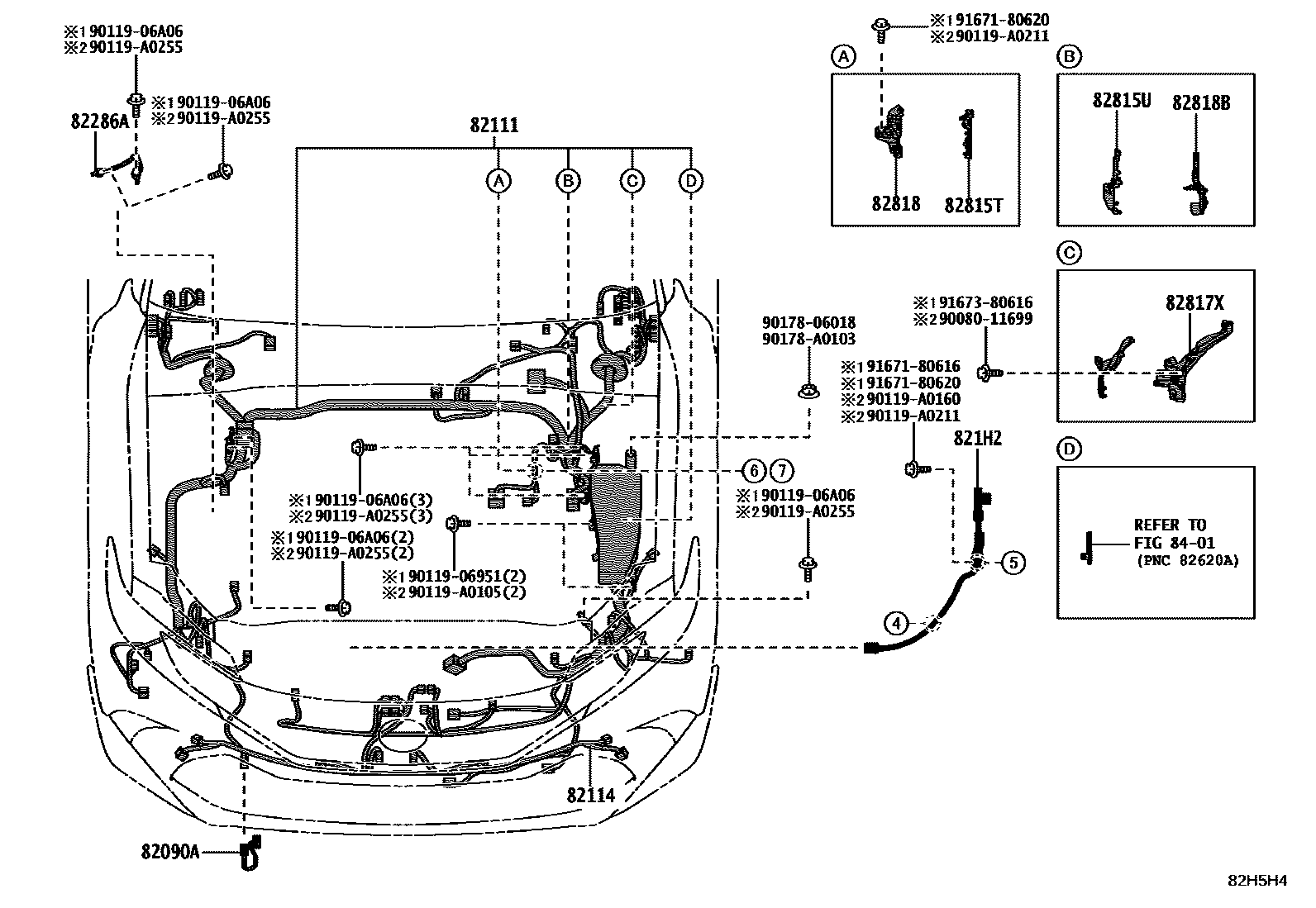 Toyota CAMRY 线束和卡夹 EPC diagram — 82H5H4