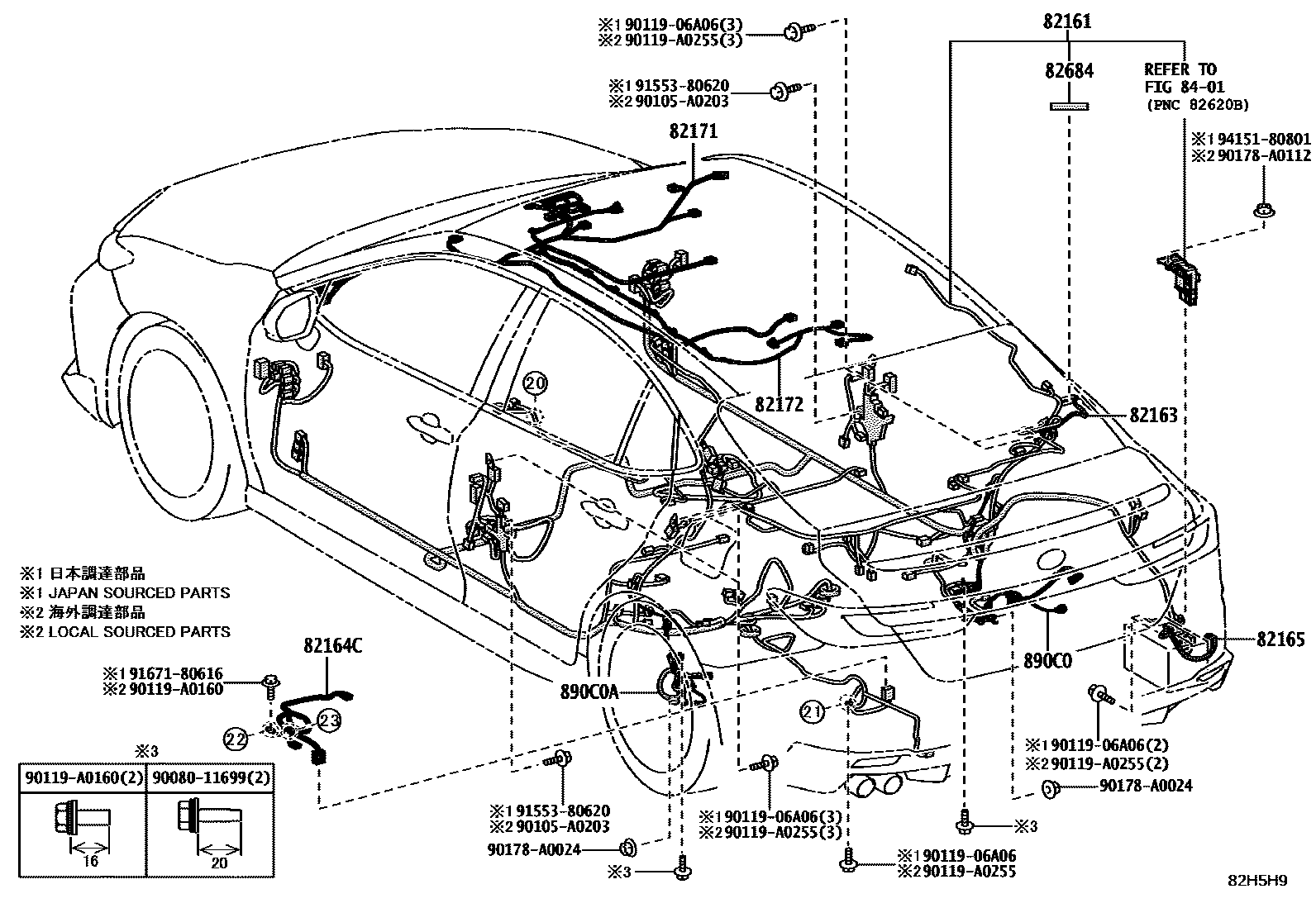 Toyota CAMRY 线束和卡夹 EPC diagram — 82H5H9