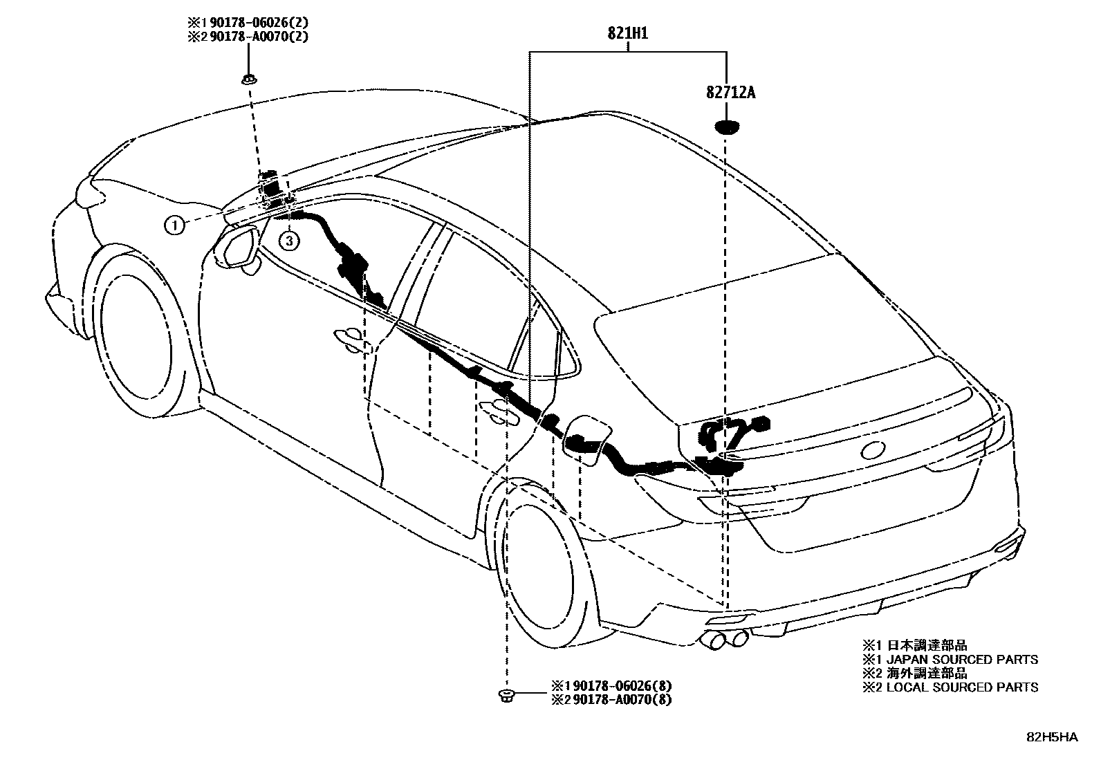 Toyota CAMRY 线束和卡夹 EPC diagram — 82H5HA