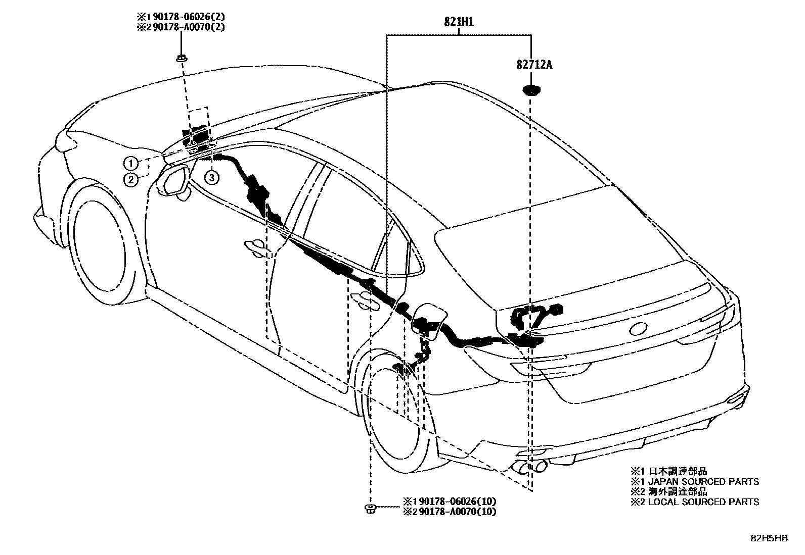 Toyota CAMRY 线束和卡夹 EPC diagram — 82H5HB