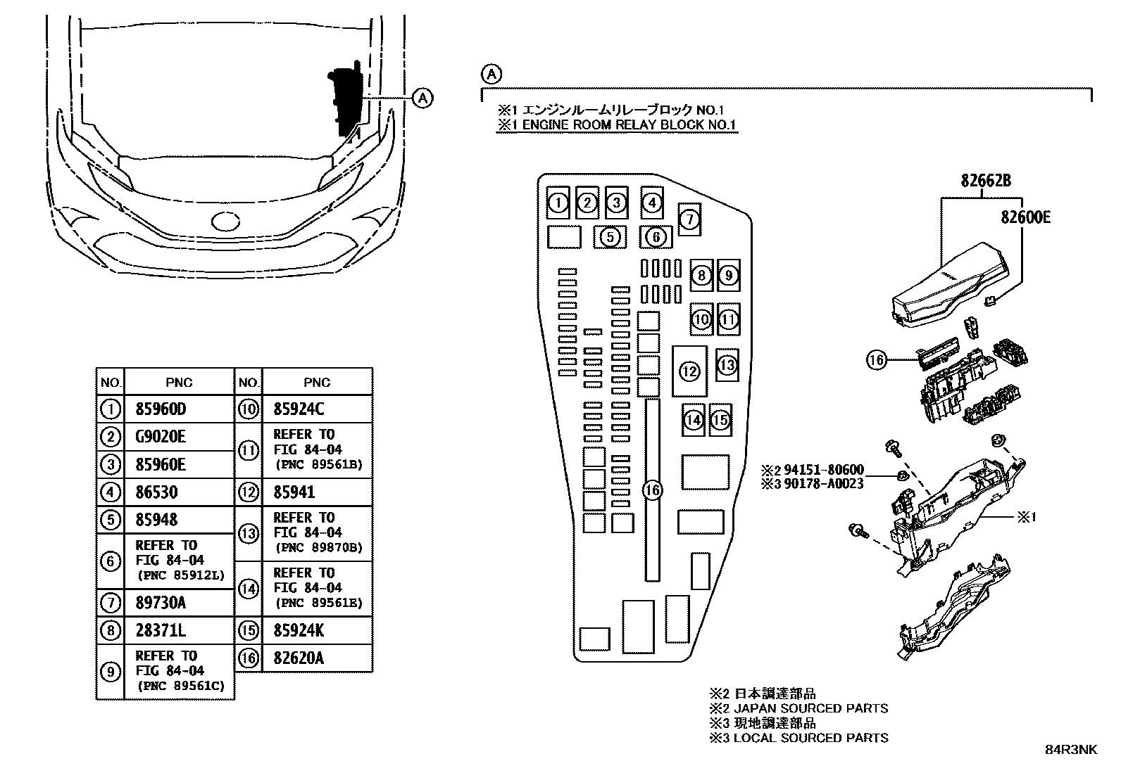 Toyota CAMRY 开关和继电器和ECU EPC diagram — 84R3NK
