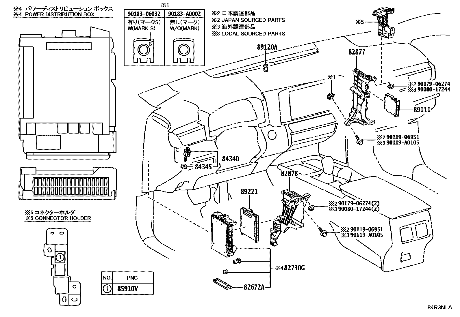 Toyota CAMRY 开关和继电器和ECU EPC diagram — 84R3NLA